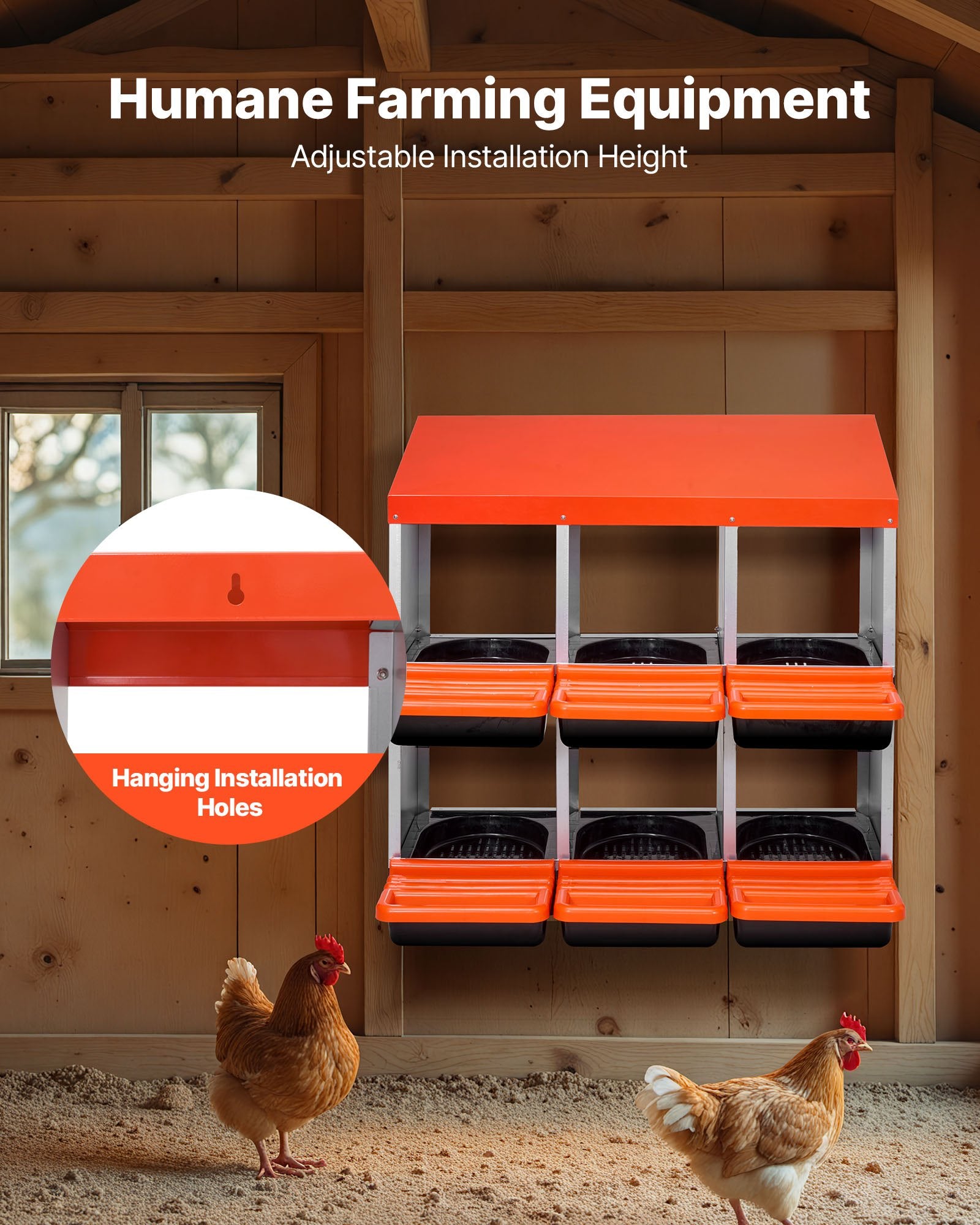 2-Tier Chicken Nesting Boxes 6 Metal Compartments Roll-Out Lids Easy Assemble