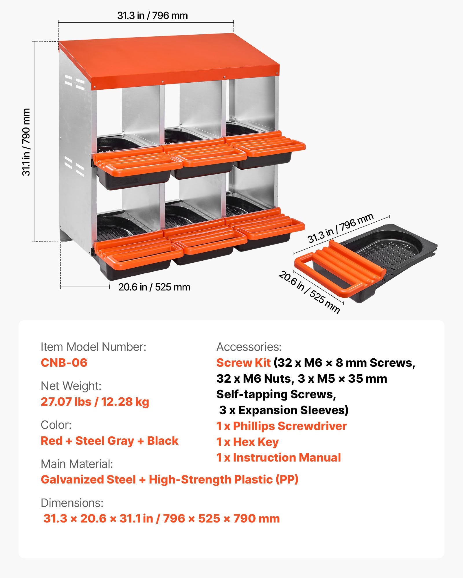 2-Tier Chicken Nesting Boxes 6 Metal Compartments Roll-Out Lids Easy Assemble