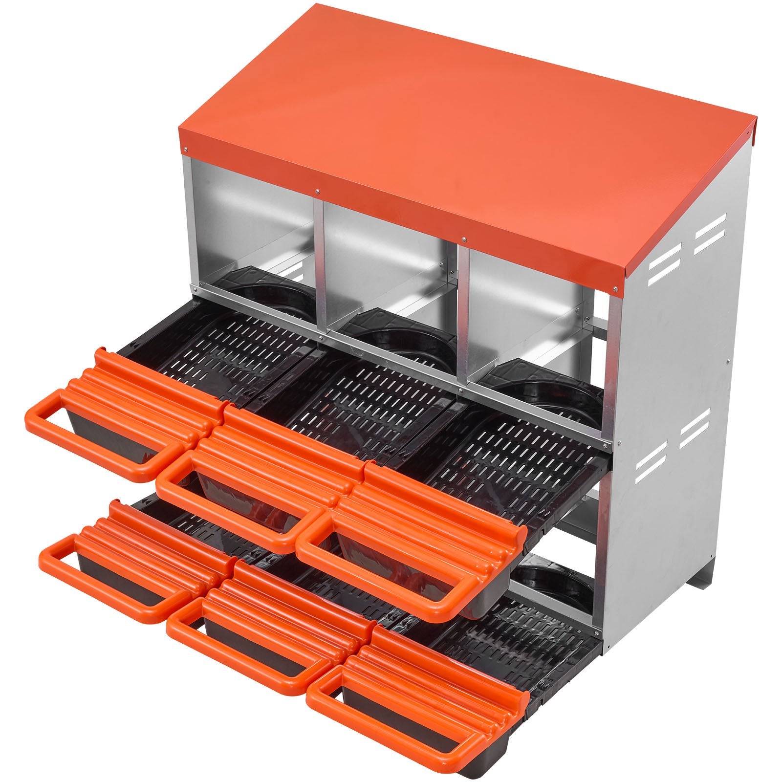 2-Tier Chicken Nesting Boxes 6 Metal Compartments Roll-Out Lids Easy Assemble