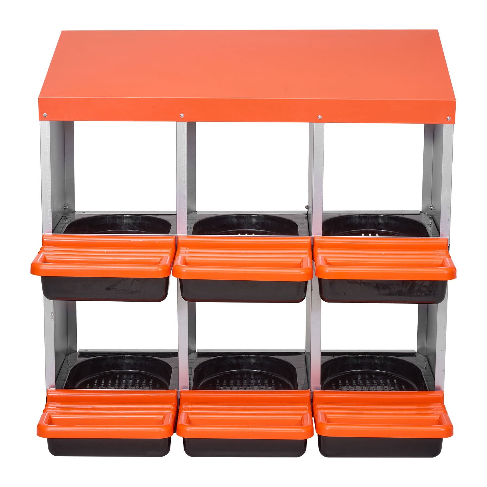 2-Tier Chicken Nesting Boxes 6 Metal Compartments Roll-Out Lids Easy Assemble