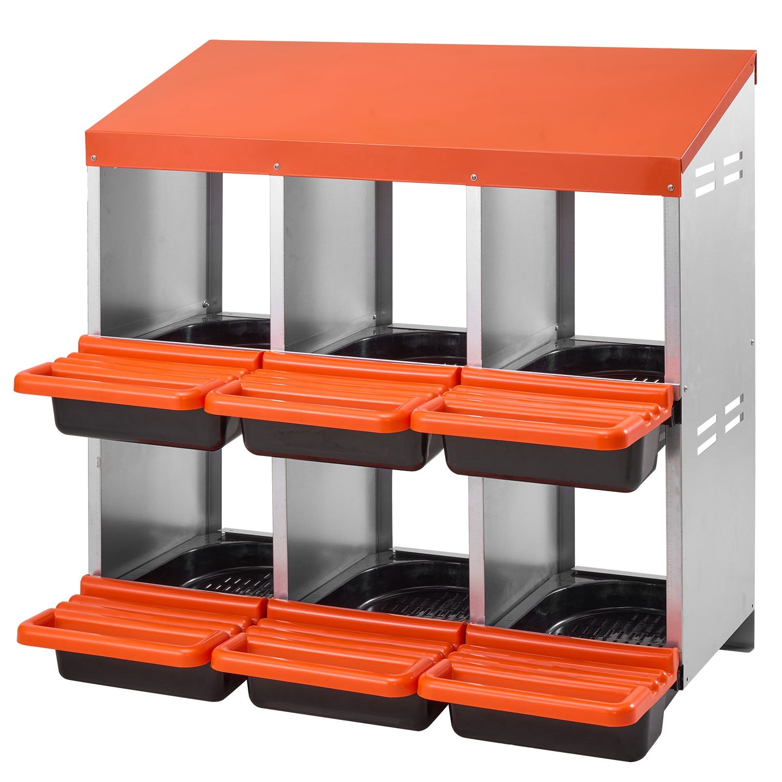 2-Tier Chicken Nesting Boxes 6 Metal Compartments Roll-Out Lids Easy Assemble