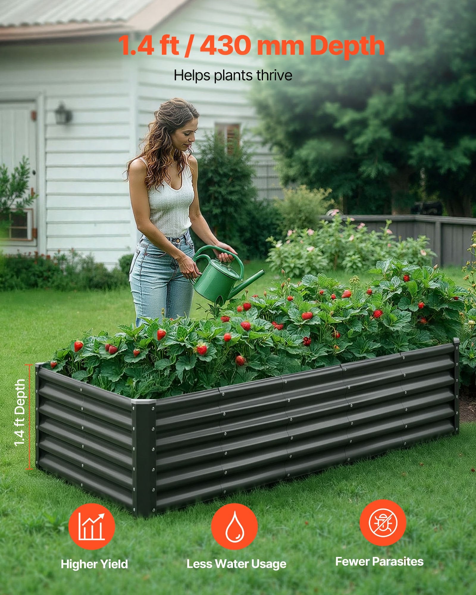 Metal Raised Garden Bed 1.8x0.9x0.4m Galvanized Outdoor Planter Box Dark Gray