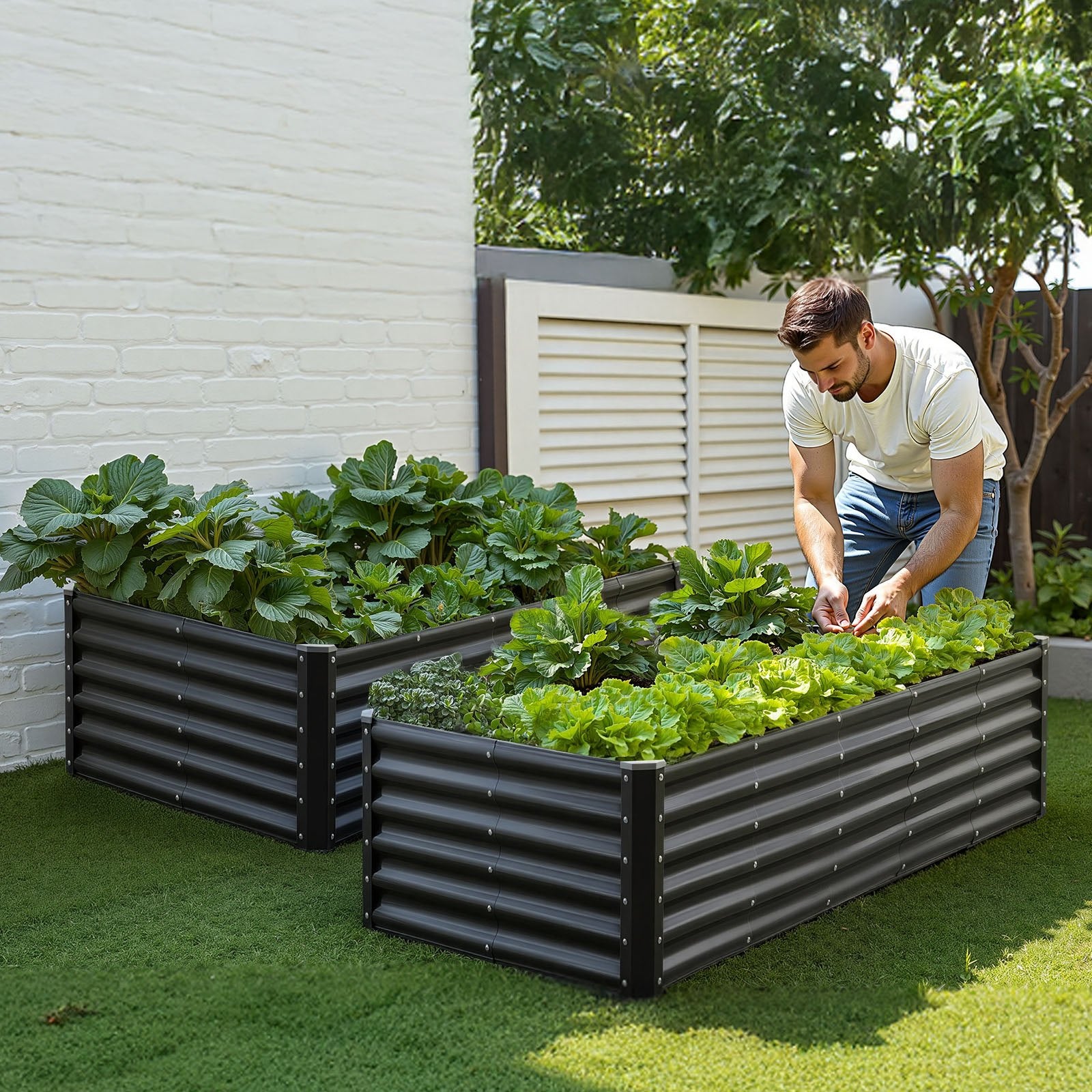 Metal Raised Garden Bed 1.8x0.9x0.4m Galvanized Outdoor Planter Box Dark Gray