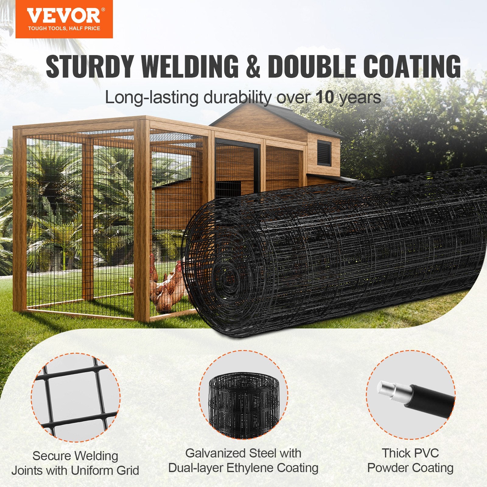 Hardware Cloth 36"x50' 16-Gauge Galvanized Wire Mesh Roll Vinyl Coated