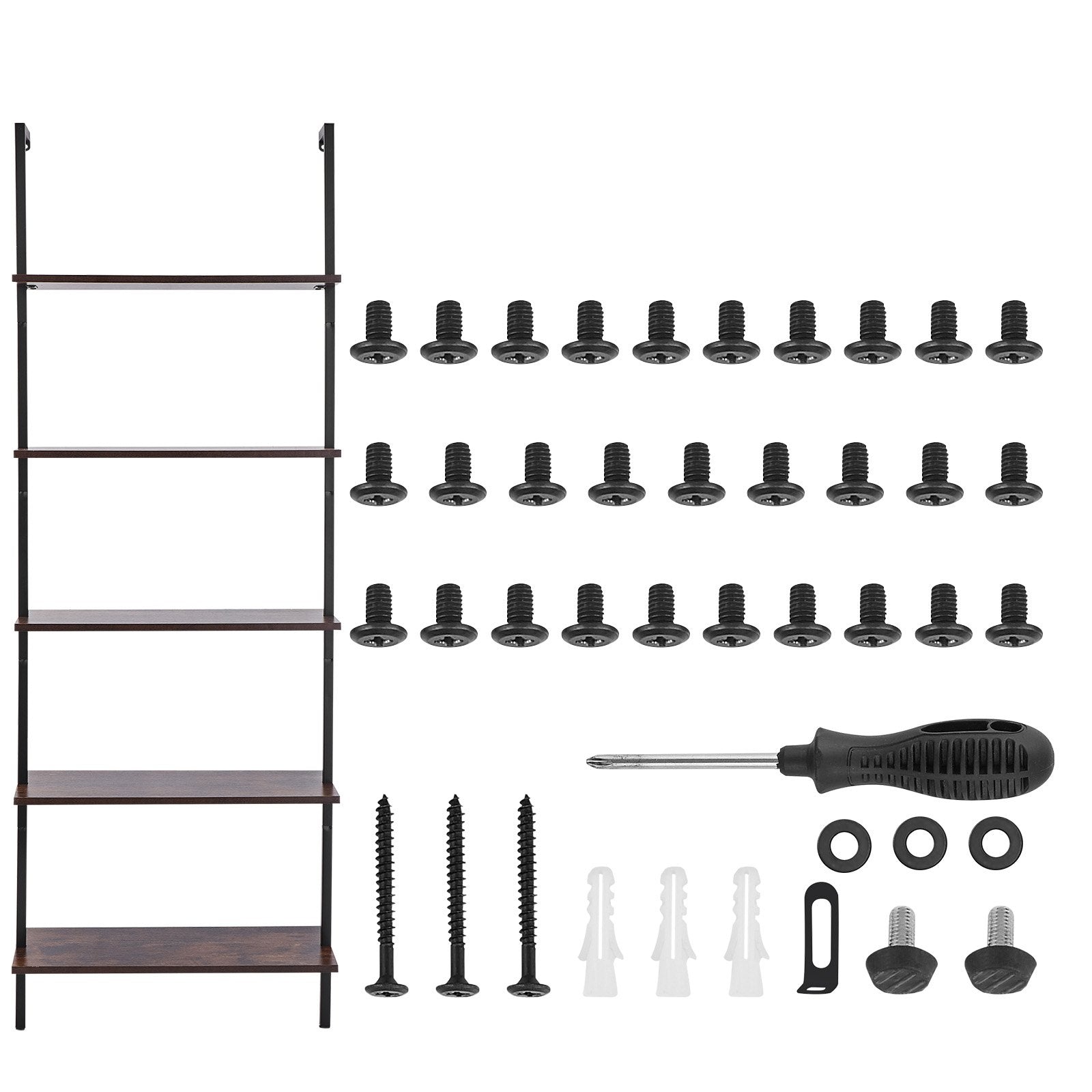 Ladder Shelf 5-Tier Bookshelf 24x11.8in Wall-Mounted Metal Storage Rack Black