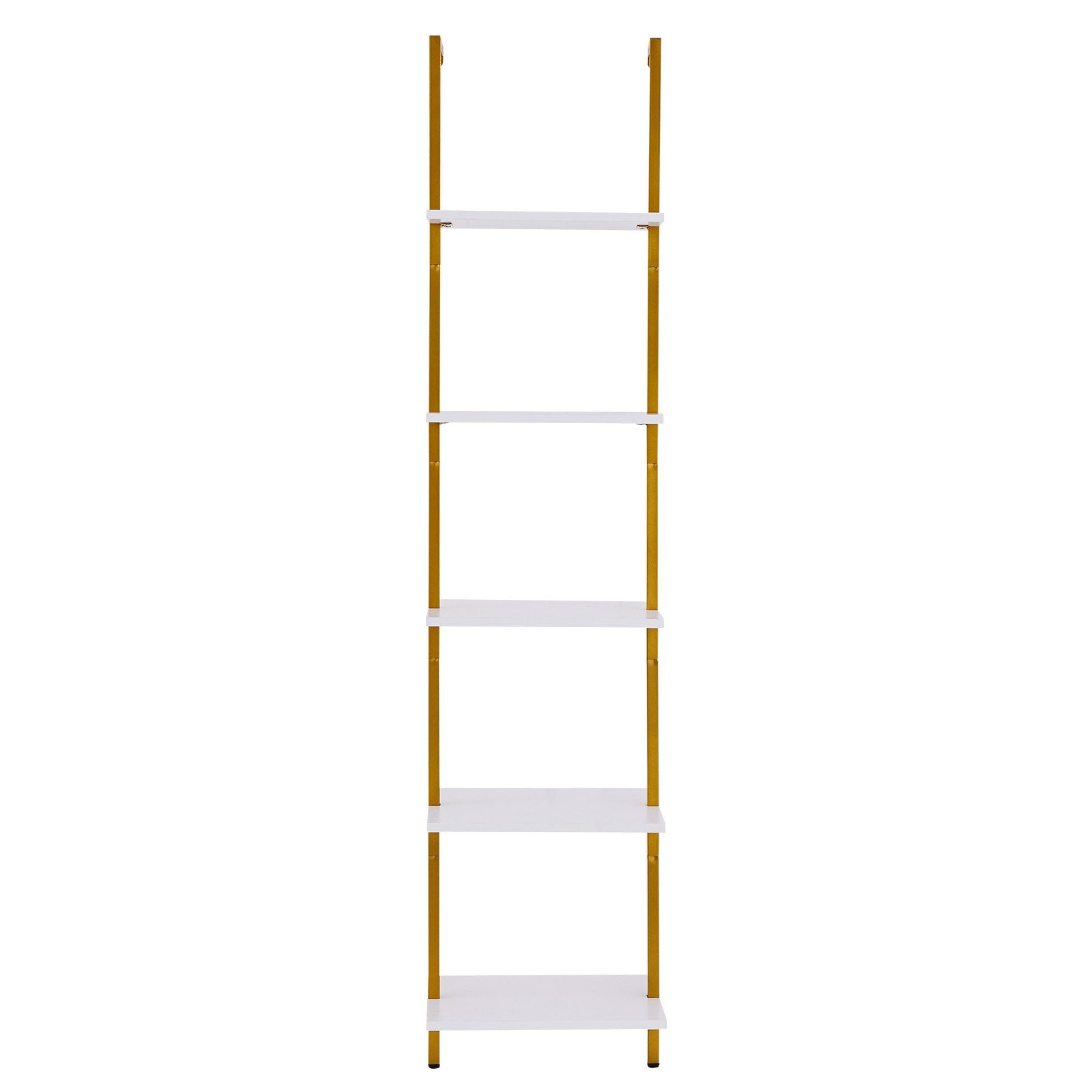 Ladder Shelf 5-Tier 15.6x11.8in Wall-Mounted Metal Storage Rack Gold White