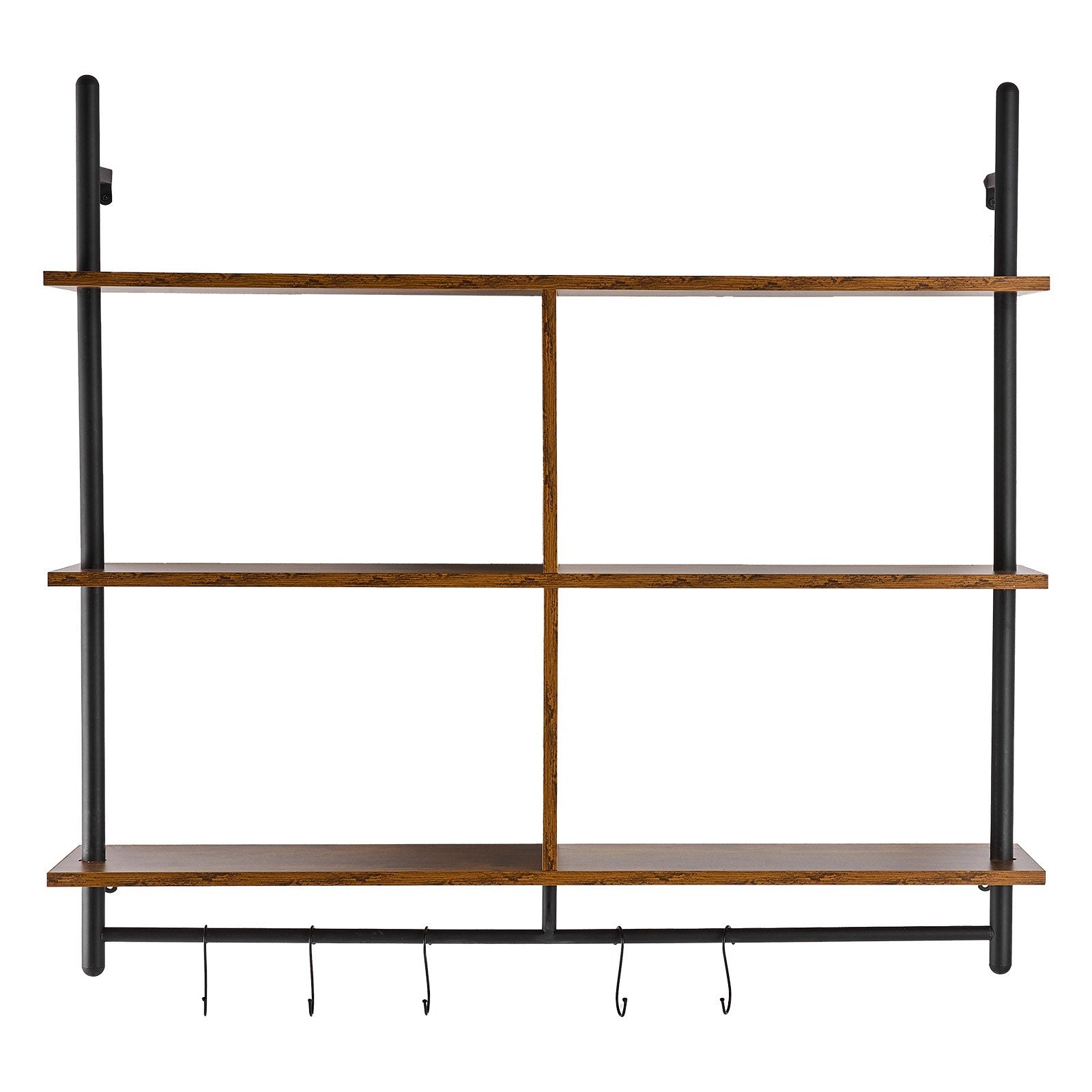 Industrial Pipe Shelf 3 Tier 41.5x9.84in Wall-Mount RusticWood Bookshelf Black