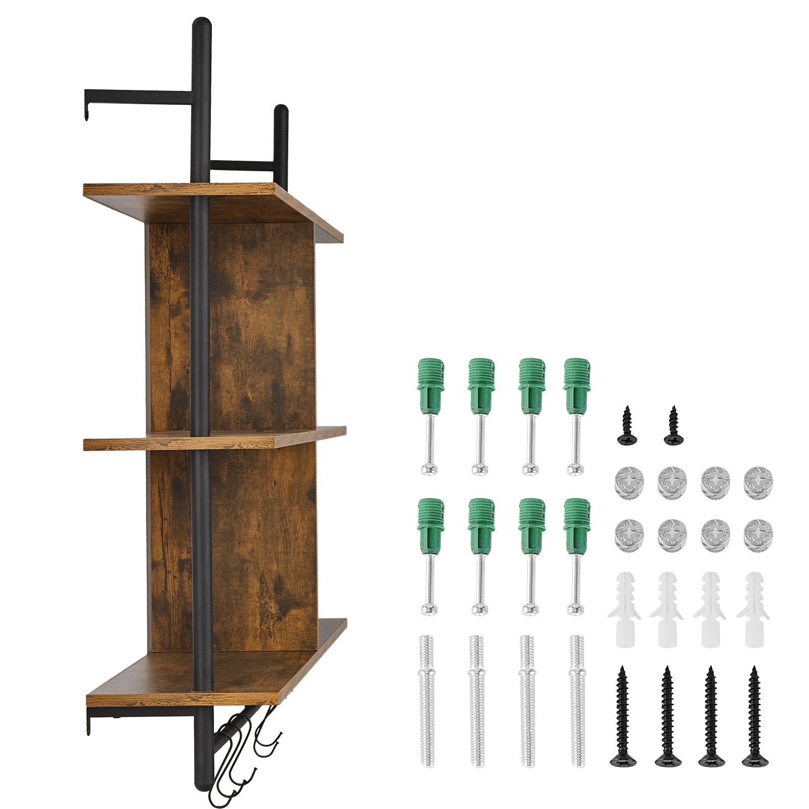 Industrial Pipe Shelf 3 Tier 41.5x9.84in Wall-Mount RusticWood Bookshelf Black
