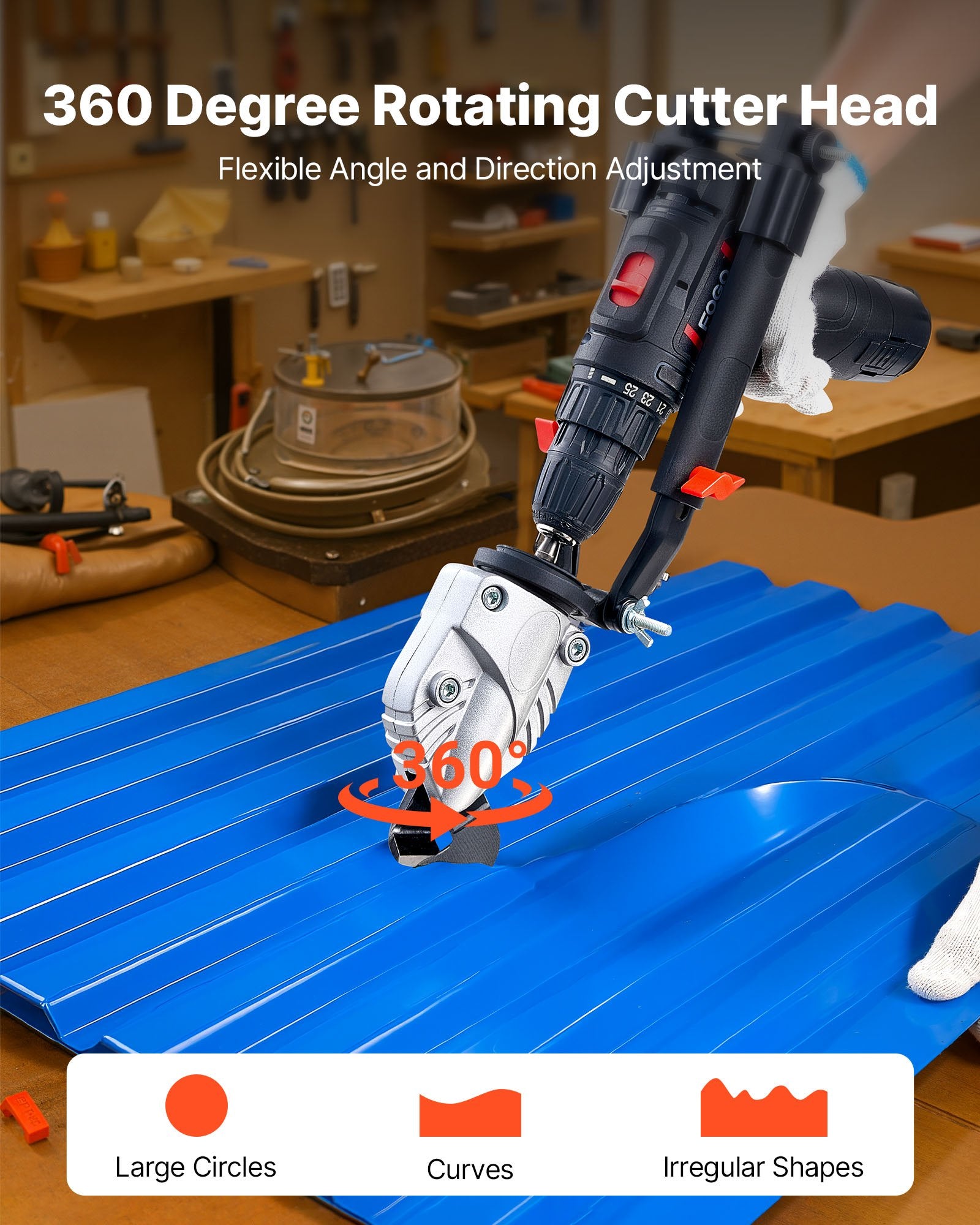 Metal Shear Drill Attachment 360° Head Sheet Cutter for Steel Aluminum