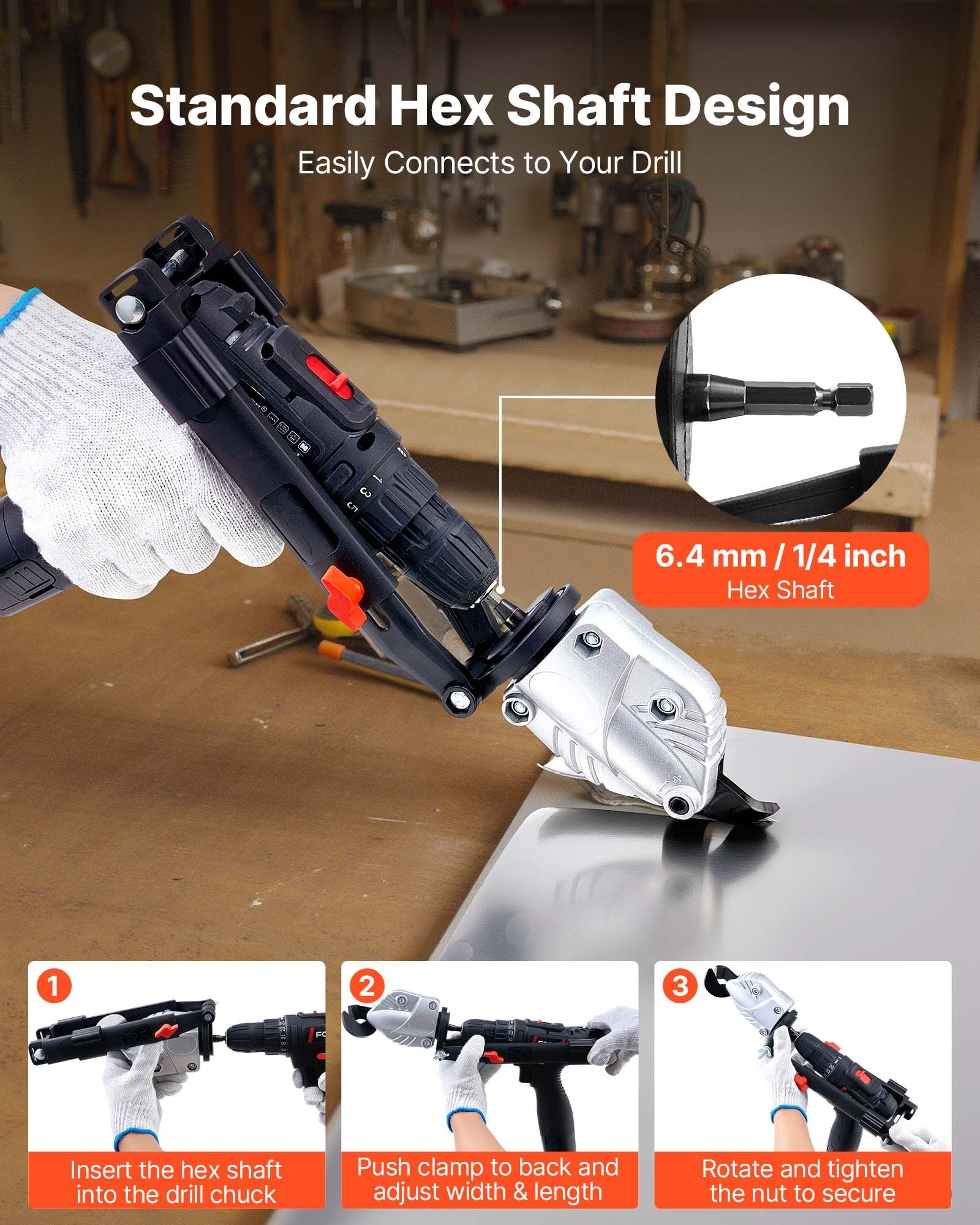 Metal Shear Drill Attachment 360° Head Sheet Cutter for Steel Aluminum