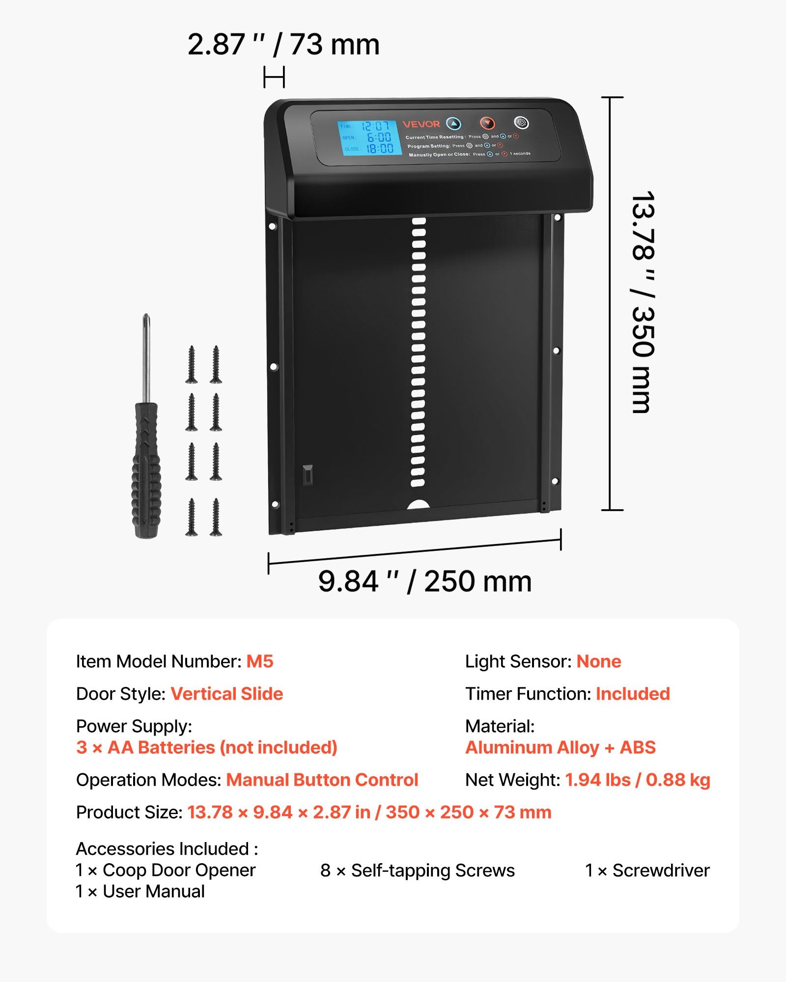 Automatic Chicken Coop Door Battery Powered Timer Anti-Pinch Aluminum Alloy