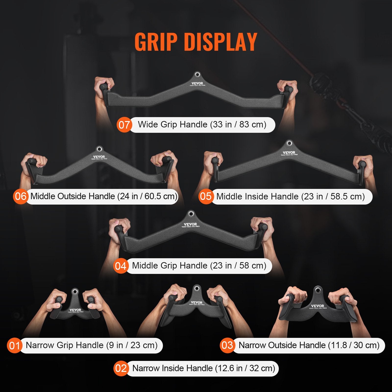 LAT Pulldown Attachments 7 Set, Cable Machine V-Bar T-Bar Tricep & Bicep Grip