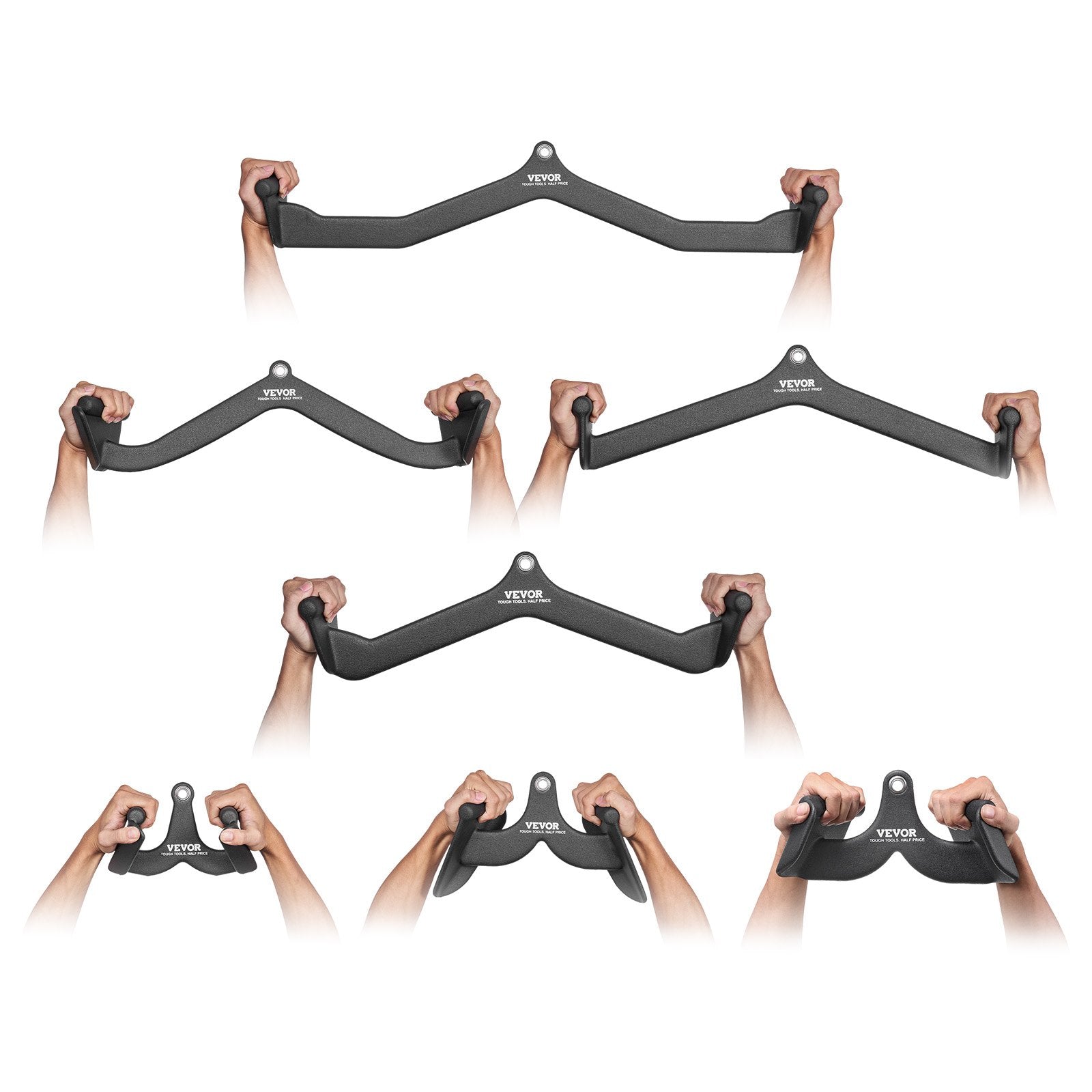 LAT Pulldown Attachments 7 Set, Cable Machine V-Bar T-Bar Tricep & Bicep Grip