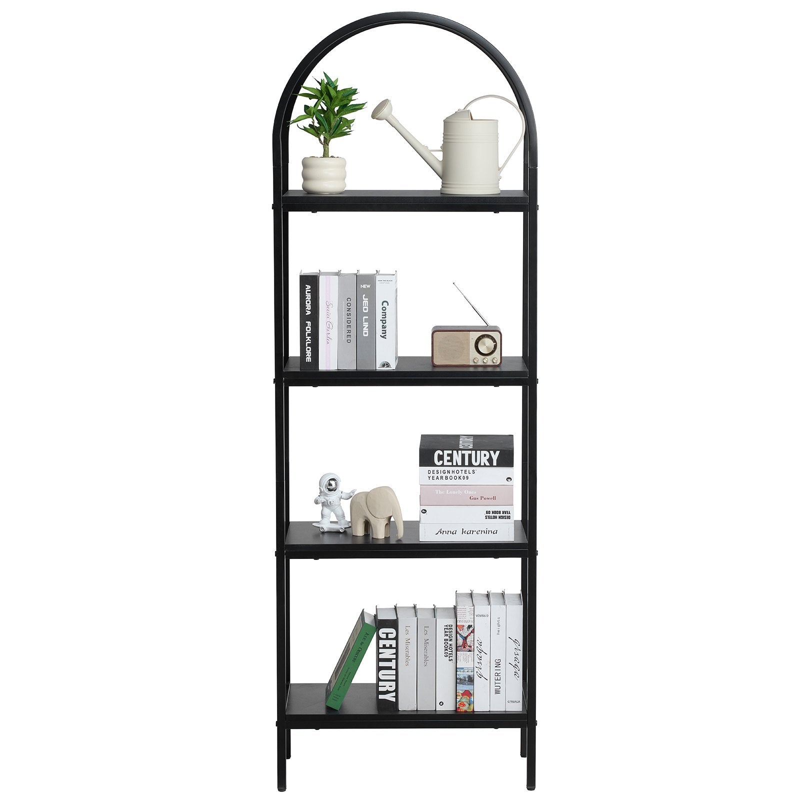 Metal 4-Tier Arched Industrial Bookshelf, Small Rustic Open Shelf Storage Rack