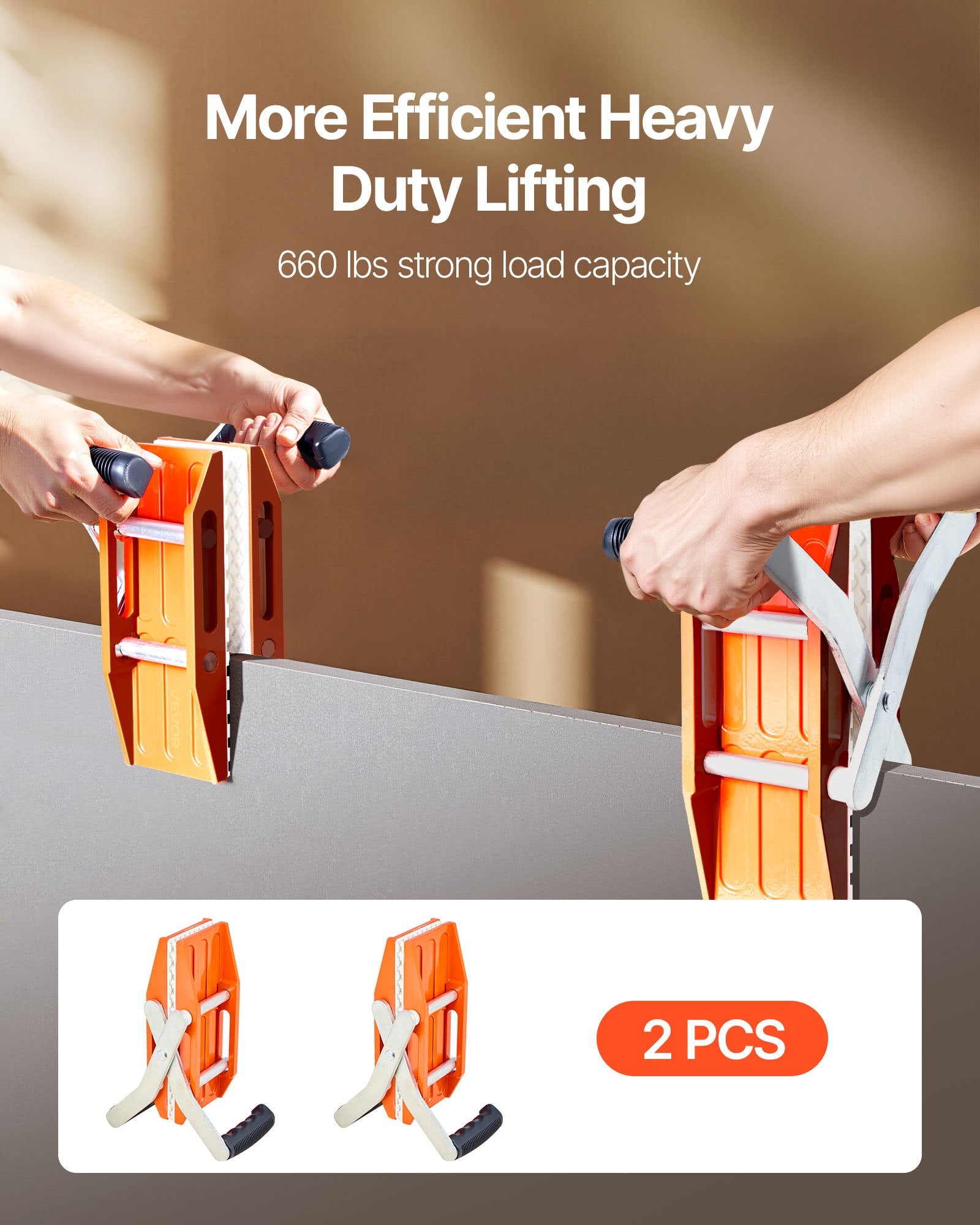 Double Handed Stone Carrying Clamps 2 Pack 299kg Heavy Duty Rubber-Lined