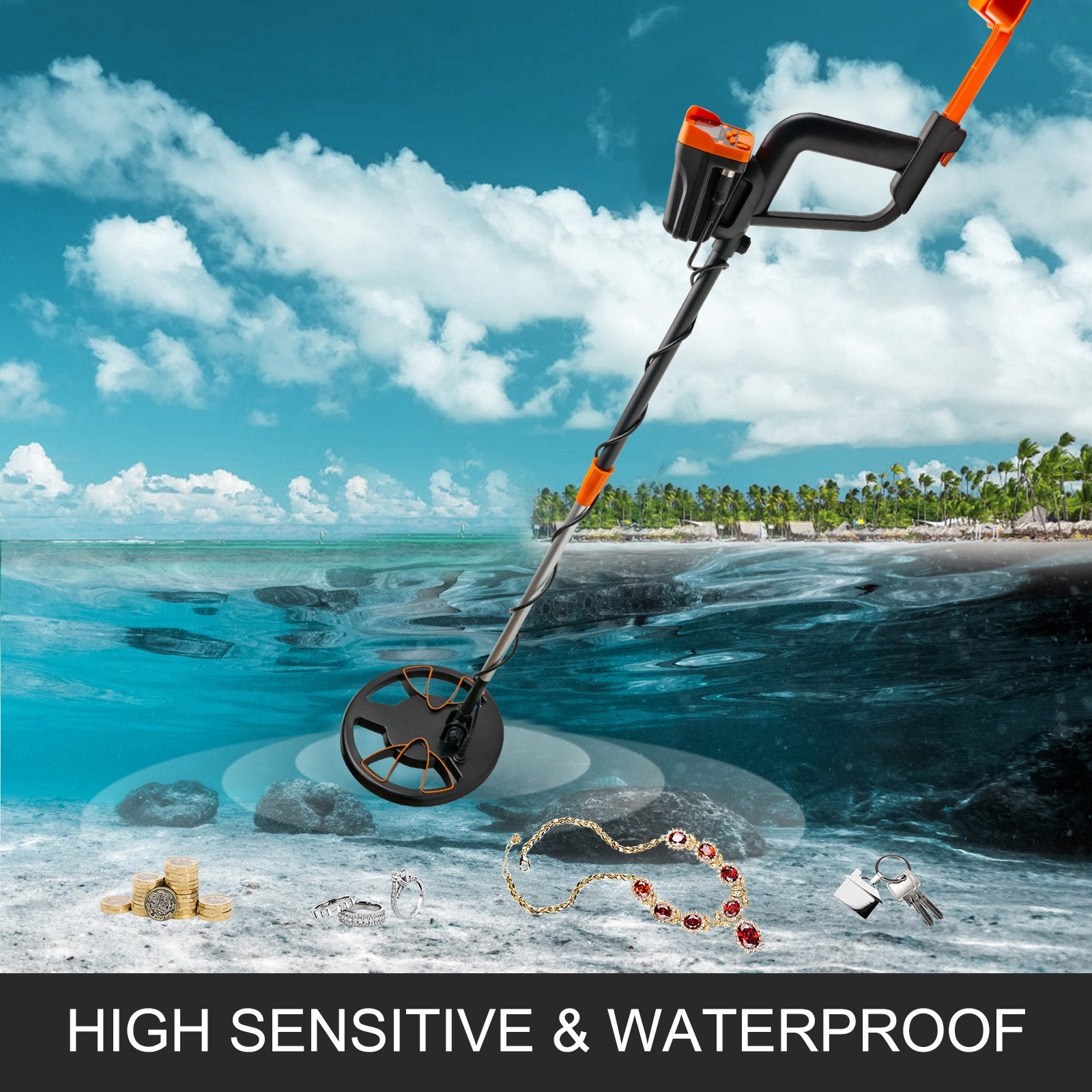 Waterproof Yellow Metal Detector LCD Display Adjustable Length 130cm