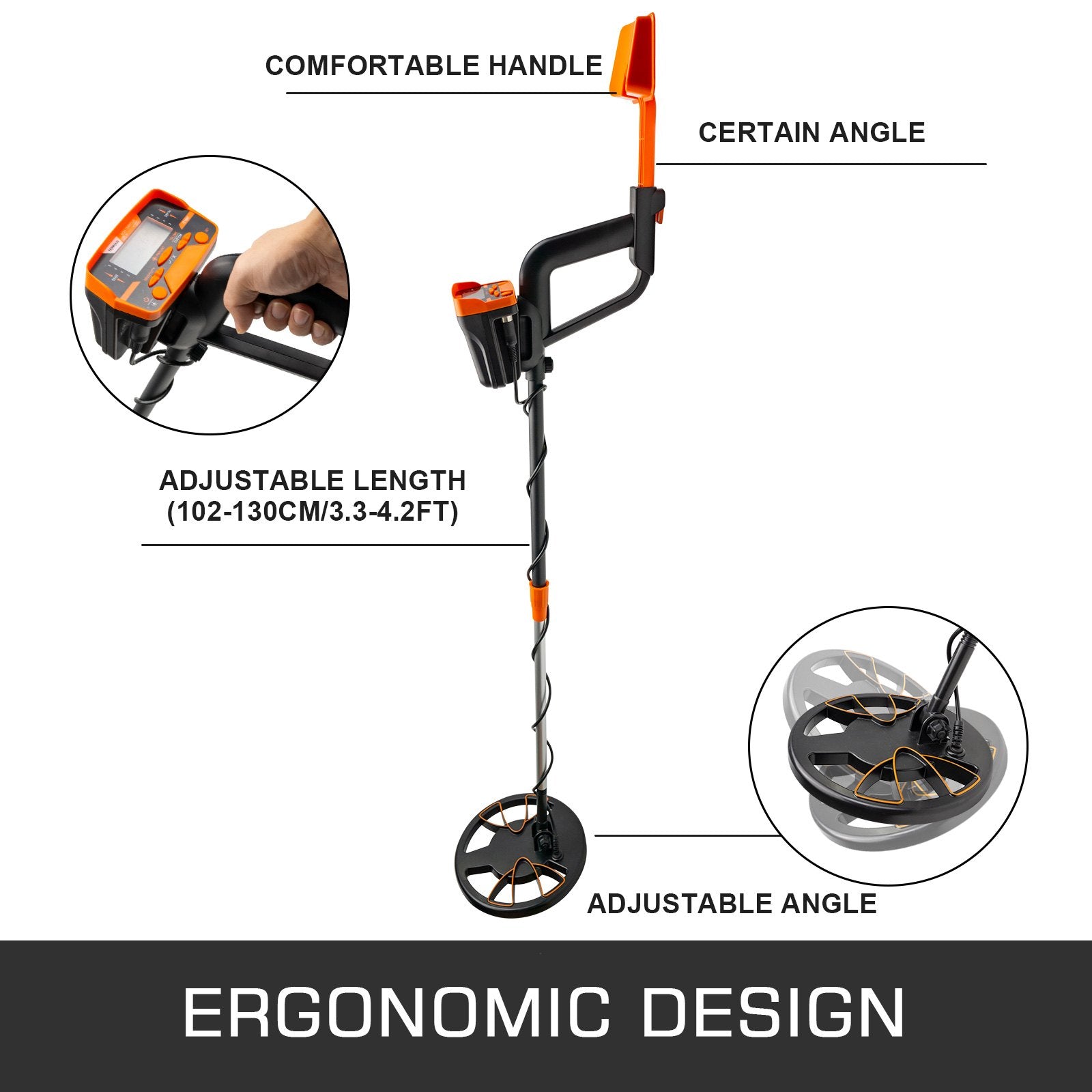 Waterproof Yellow Metal Detector LCD Display Adjustable Length 130cm