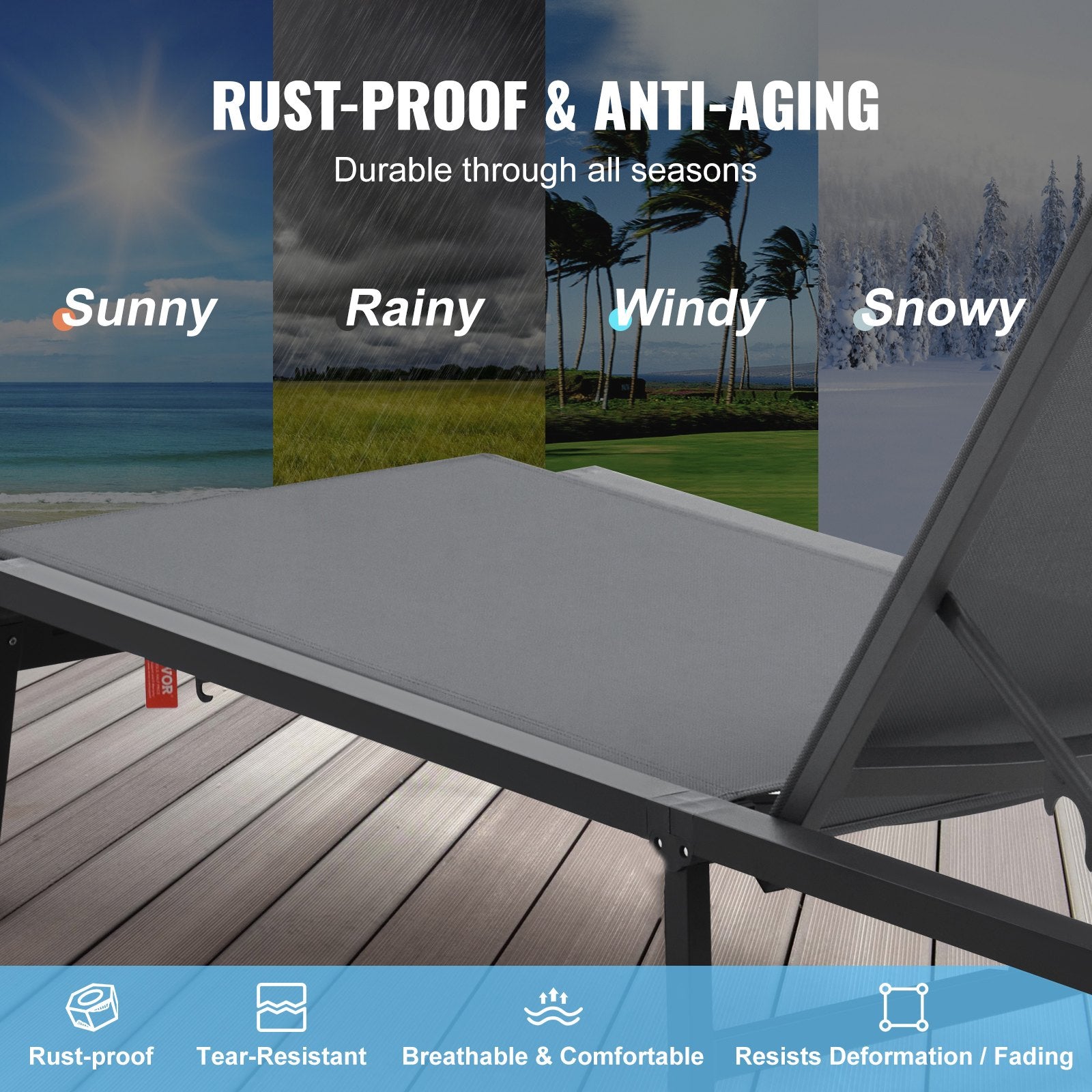 Chaise Lounge Chair Outdoor Aluminum 5-Position Adjustable Folding Recliner