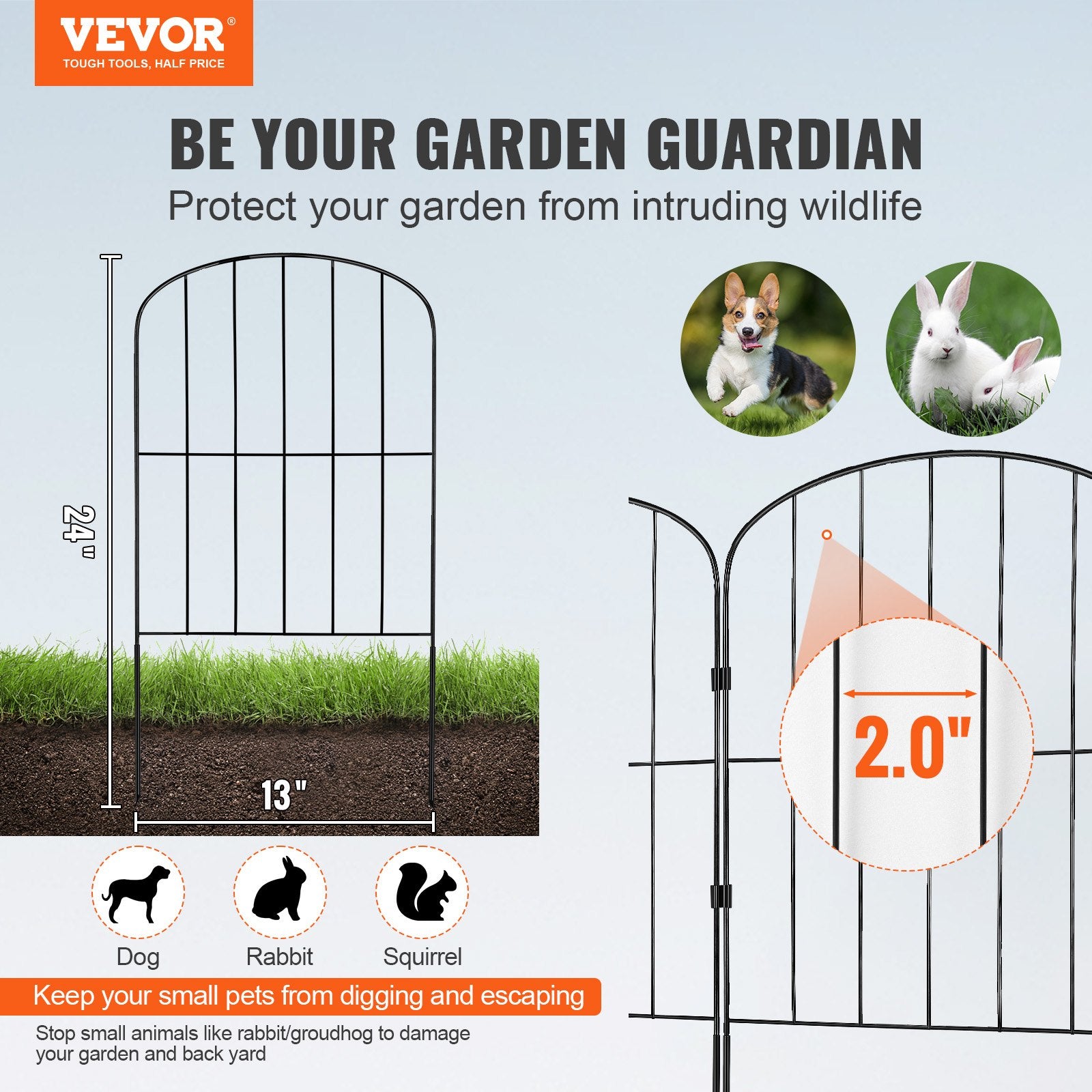 Garden Fence 24in x 30ft Animal Barrier 2 Inch Spikes Metal Yard 28 Pack