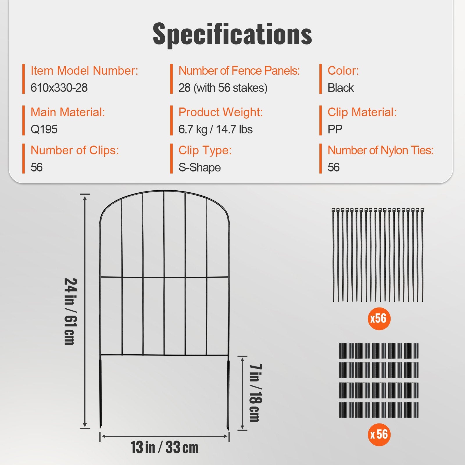 Garden Fence 24in x 30ft Animal Barrier 2 Inch Spikes Metal Yard 28 Pack