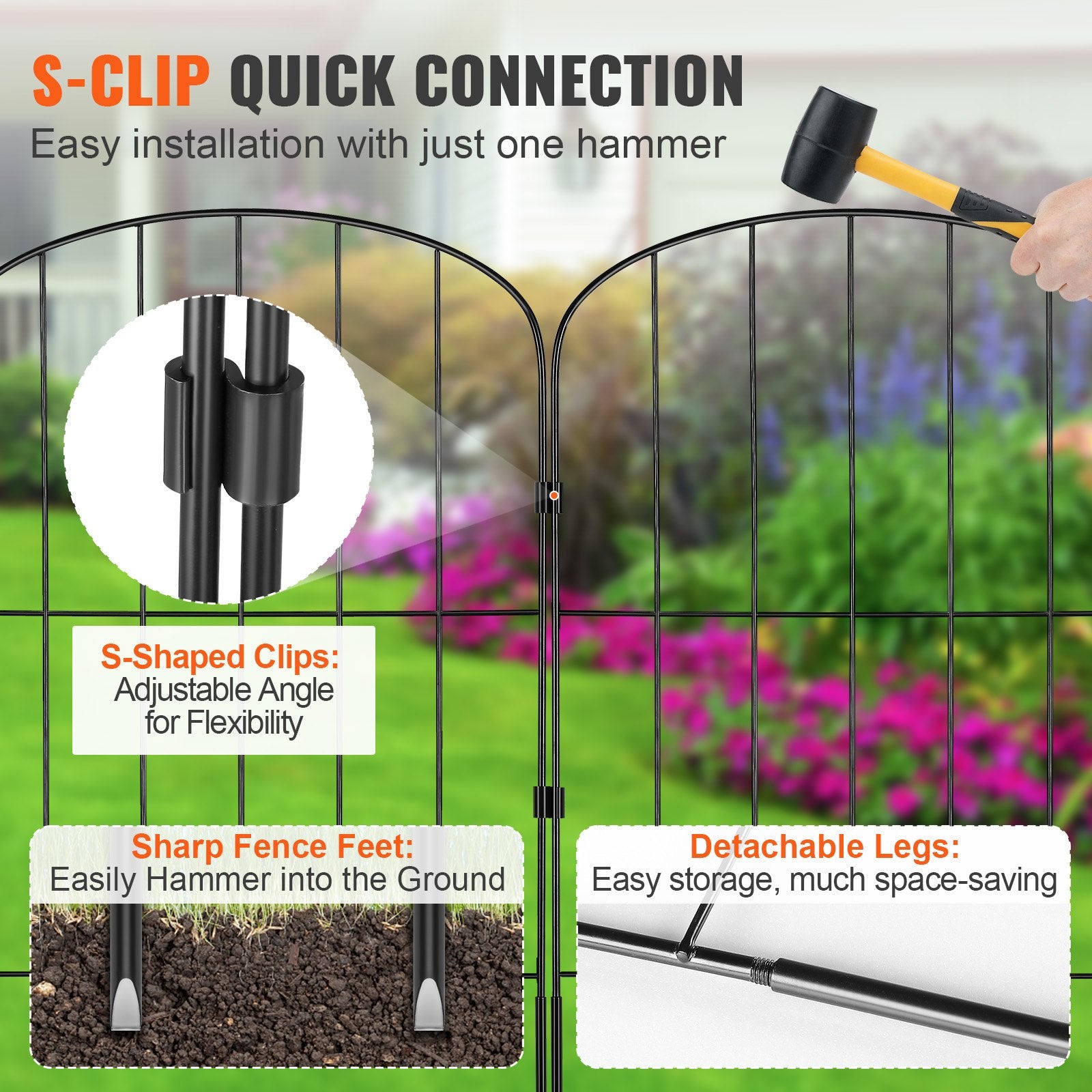 Garden Fence 24"x11ft Animal Barrier Metal Dog Fence 10 Pack 2in Spike Spacing