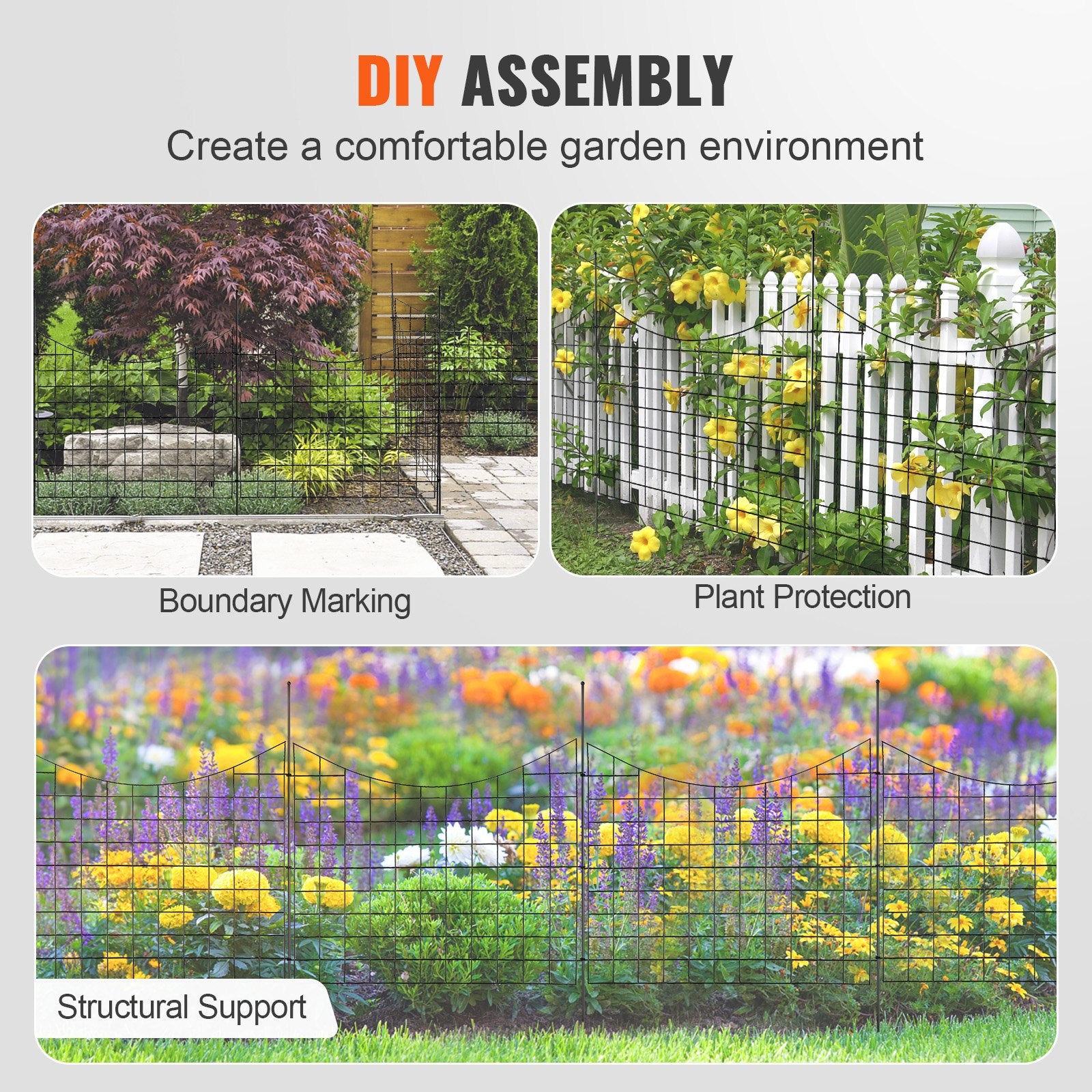 Garden Fence 75x93cm Animal Barrier Metal Dog Fence 6.38cm Spike Spacing 5Pack