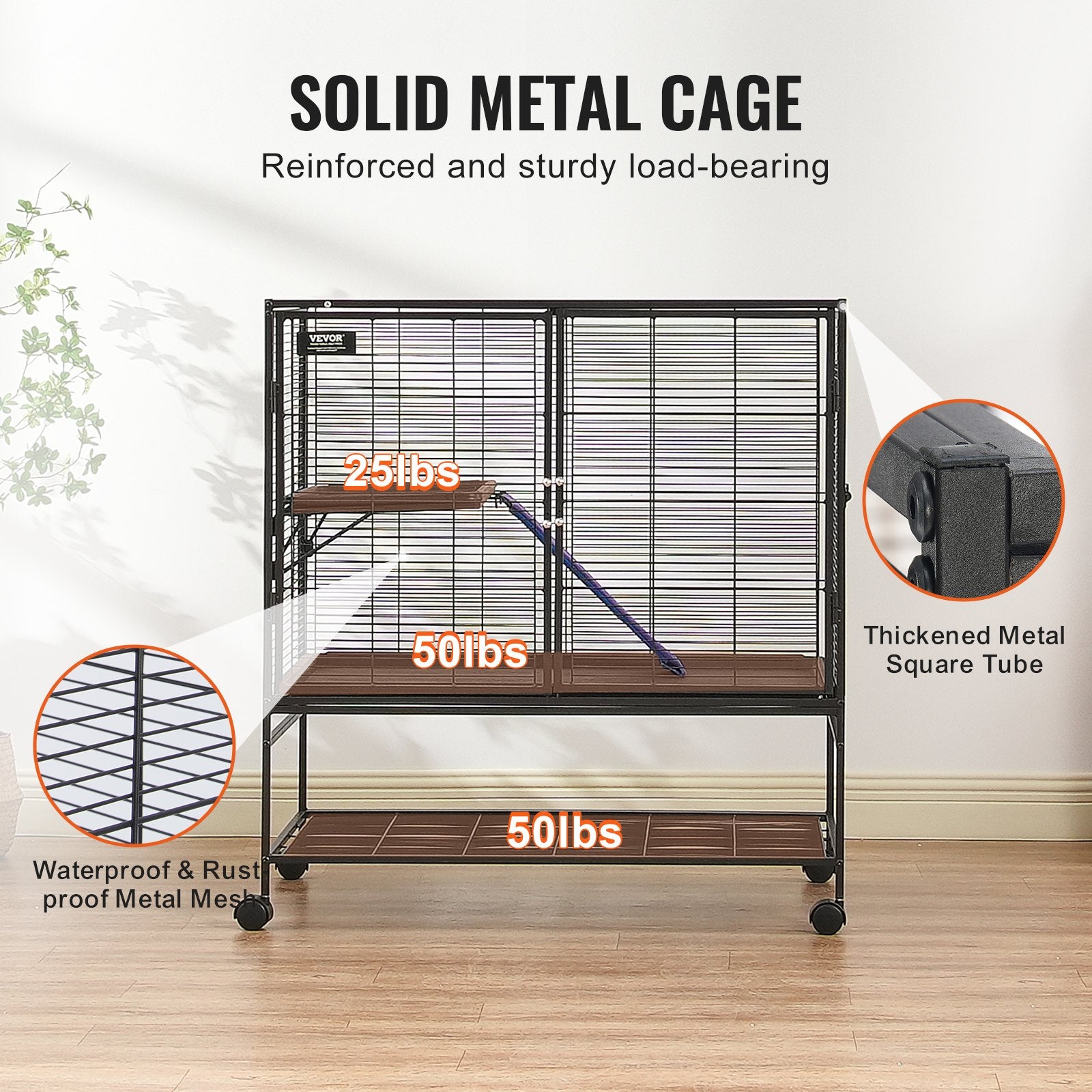 39" Rolling Metal Ferret Cage 2-Tier Small Animal Cage with Ramps & Tray