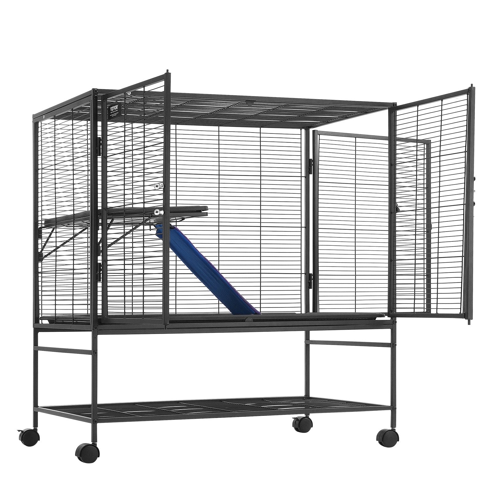 39" Rolling Metal Ferret Cage 2-Tier Small Animal Cage with Ramps & Tray