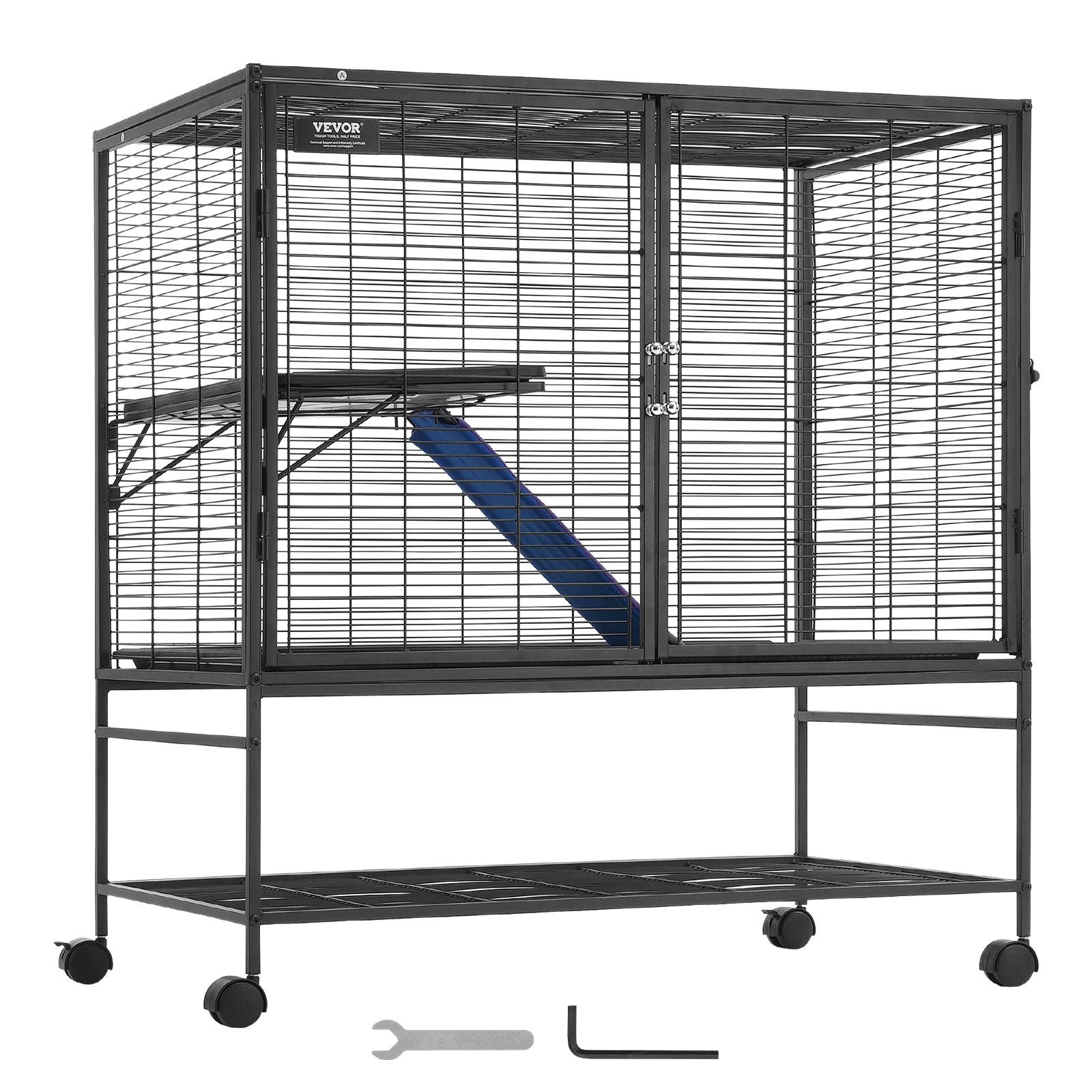 39" Rolling Metal Ferret Cage 2-Tier Small Animal Cage with Ramps & Tray