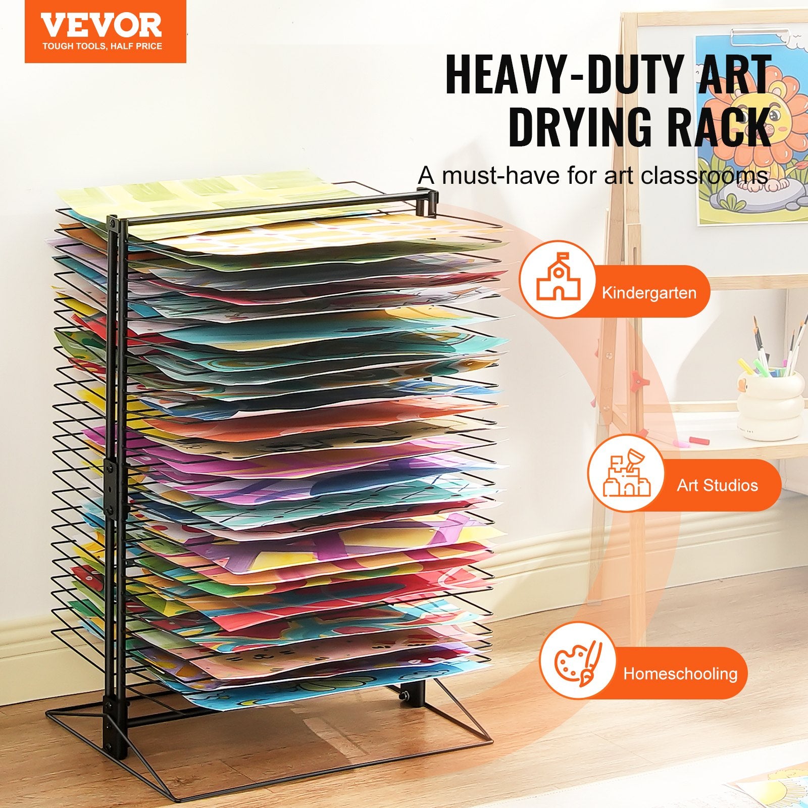 Art Drying Rack 50 Shelves 20x17x30 Inch Carbon Steel Painting Studios Black
