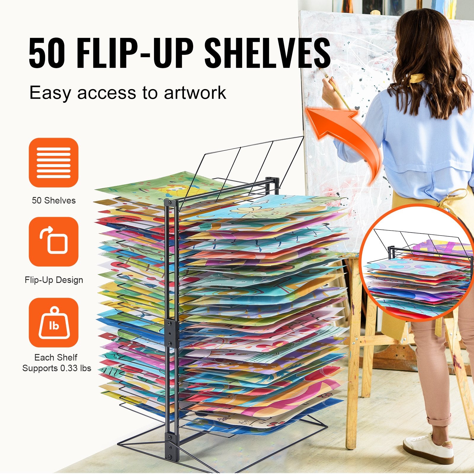 Art Drying Rack 50 Shelves 20x17x30 Inch Carbon Steel Painting Studios Black