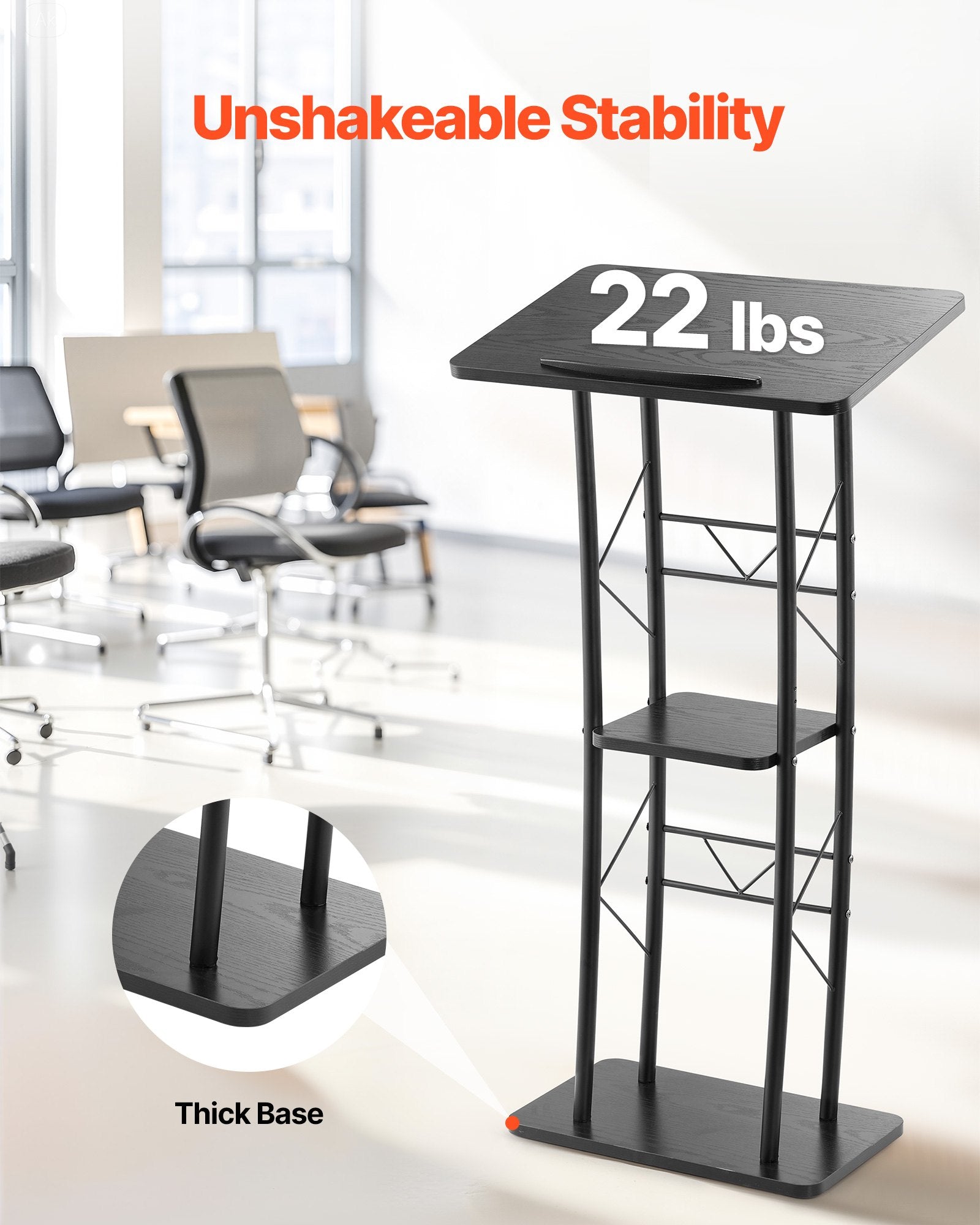 Podium Stand 1180mm Metal Lectern Curved Wide Surface Storage Cup Holder