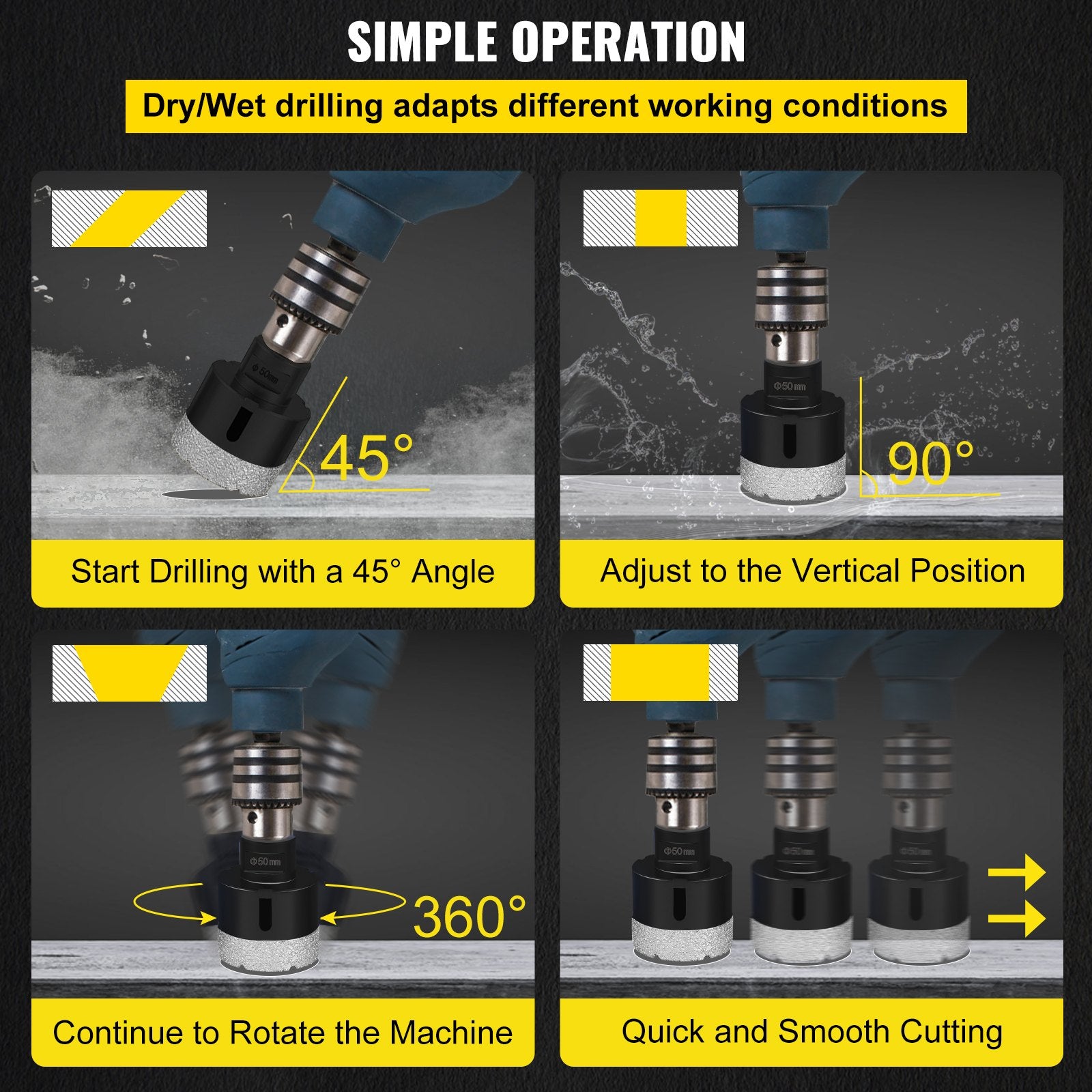 Diamond Drill Bits, 6PCS Tile Hole Saw Kit 20-68mm Vacuum Brazed with Case