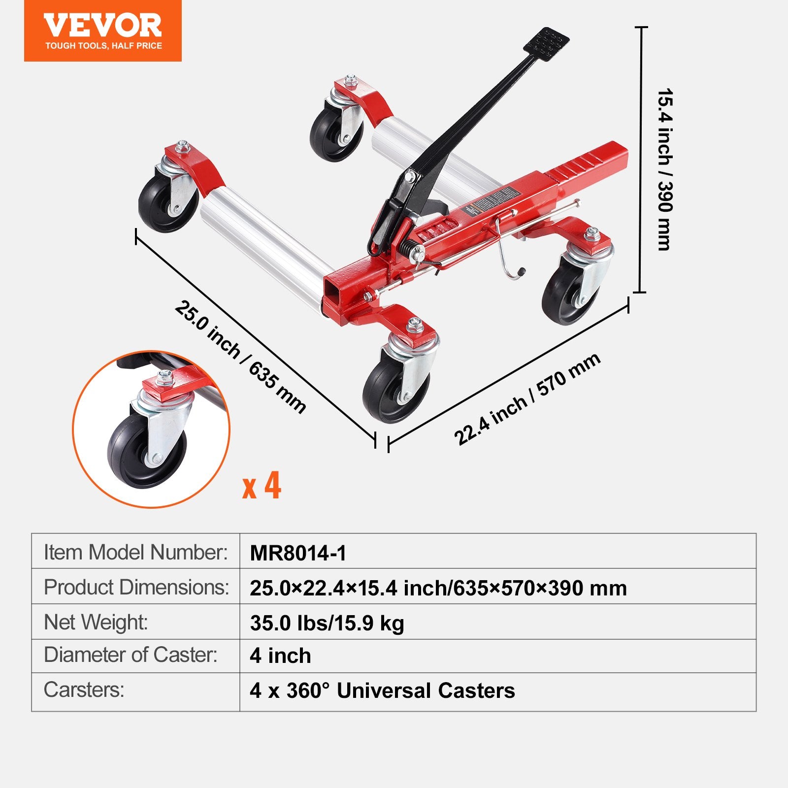 Wheel Dolly 1500 Lbs Car Jack Lifter with 360° Rotatable Wheels Heavy Duty