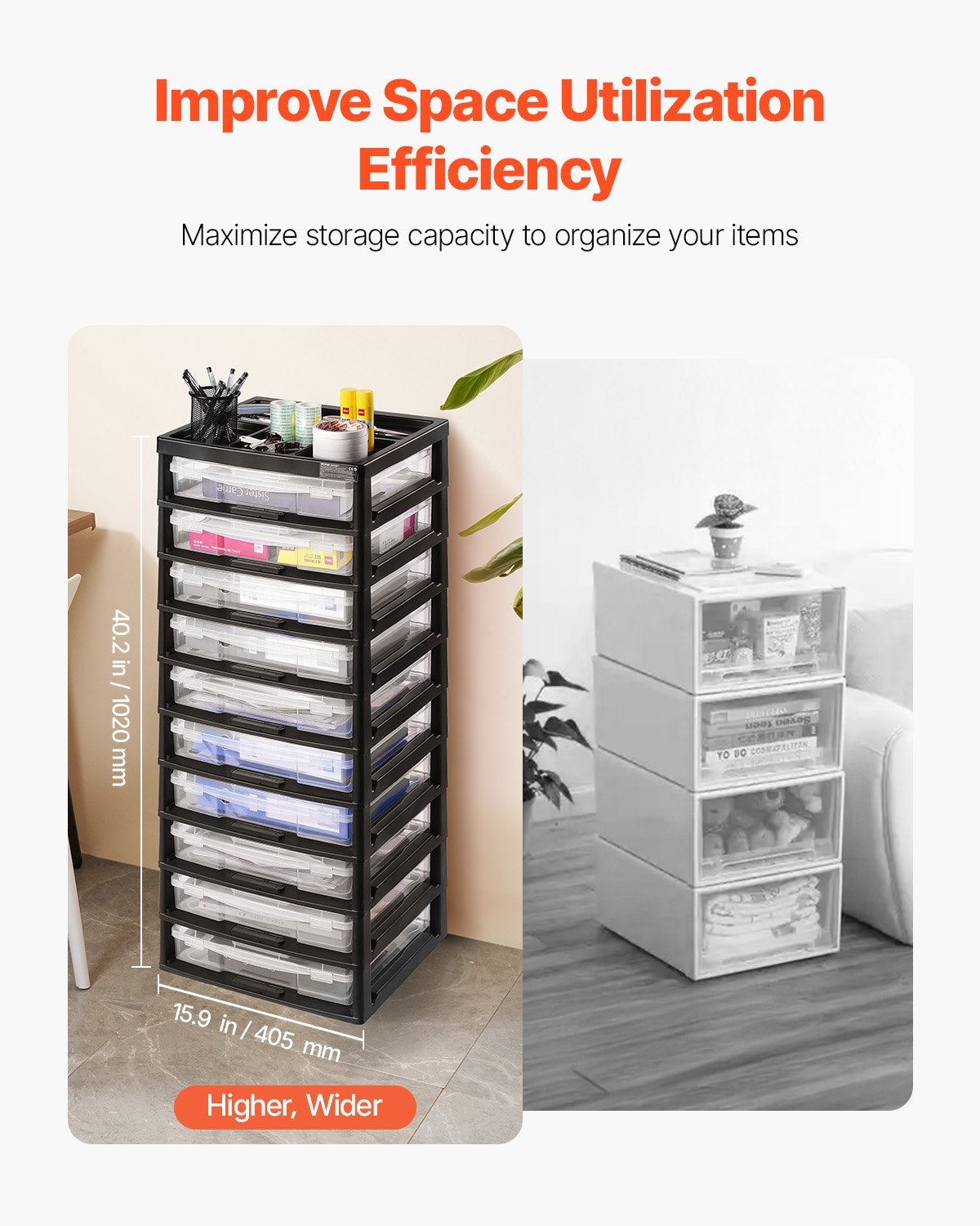 Plastic Storage Organizer Cart Craft Scrapbook Rack Rolling Black
