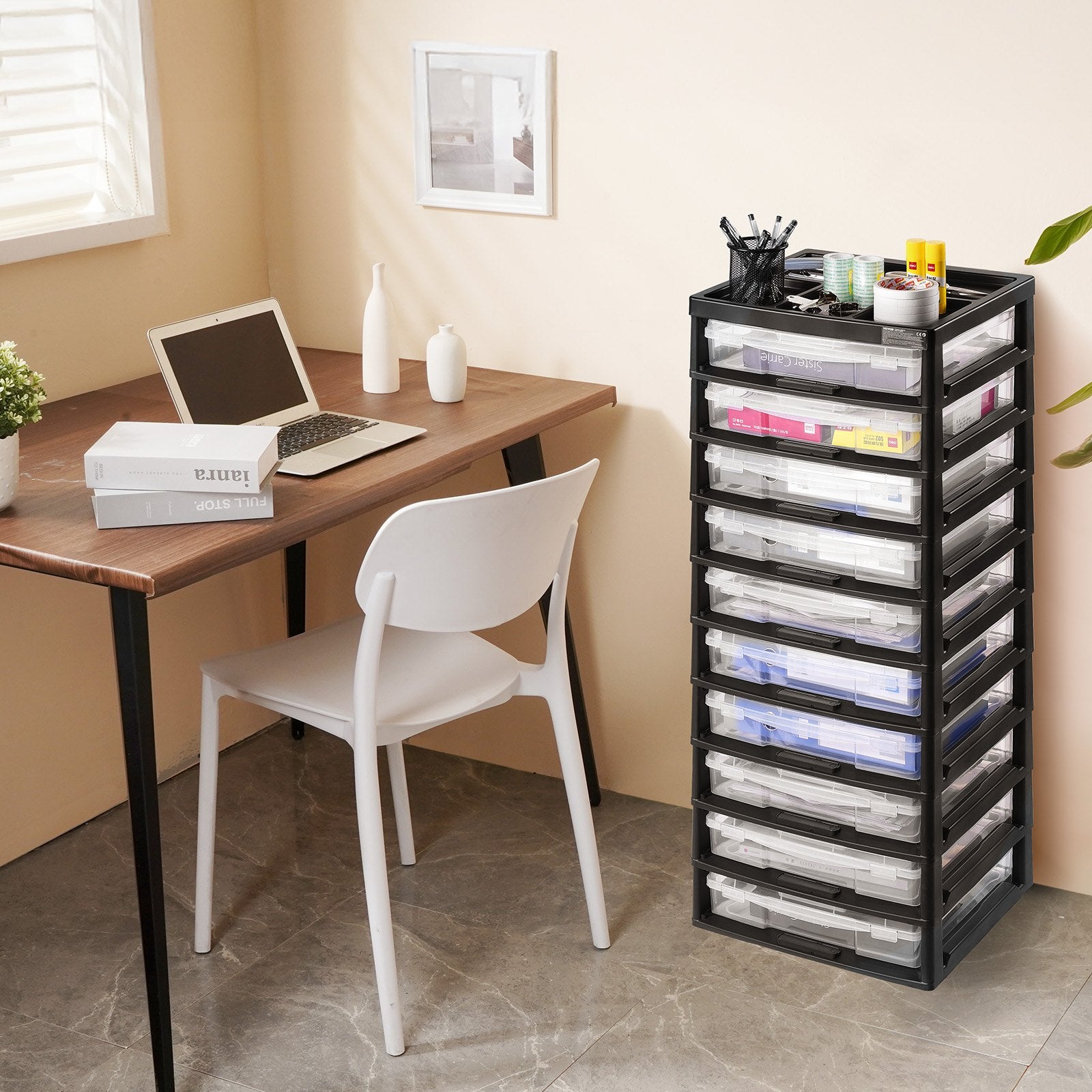 Plastic Storage Organizer Cart Craft Scrapbook Rack Rolling Black