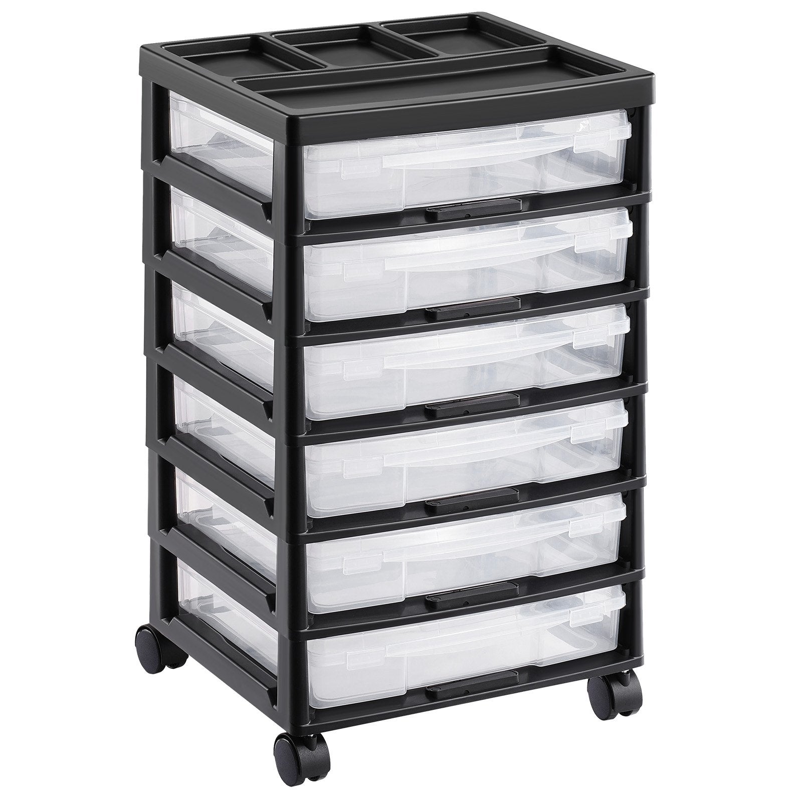 6 Tier Rolling Storage Cart with 6 Clear Boxes Organizer Top Wheels Craft