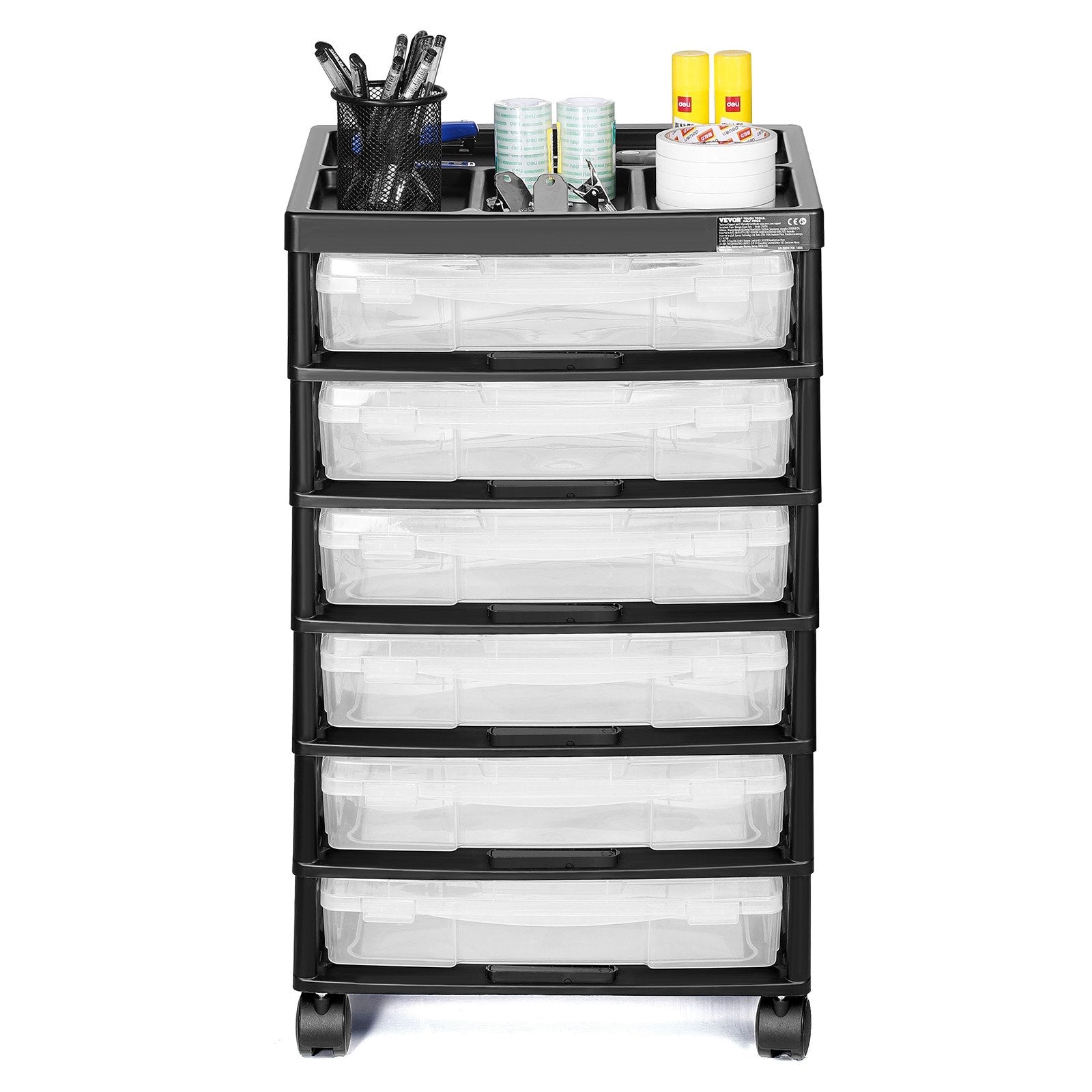 6 Tier Rolling Storage Cart with 6 Clear Boxes Organizer Top Wheels Craft