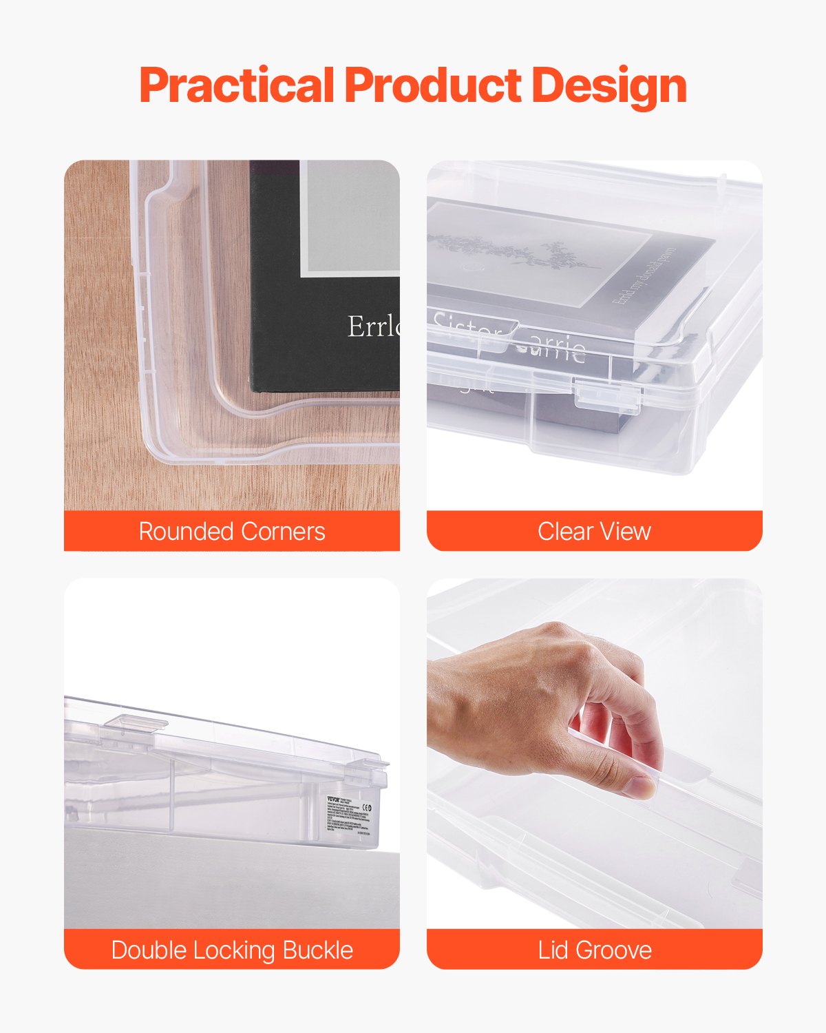 Scrapbook Paper Storage 4-Pack Stackable Clear Plastic Boxes w/Double Latches