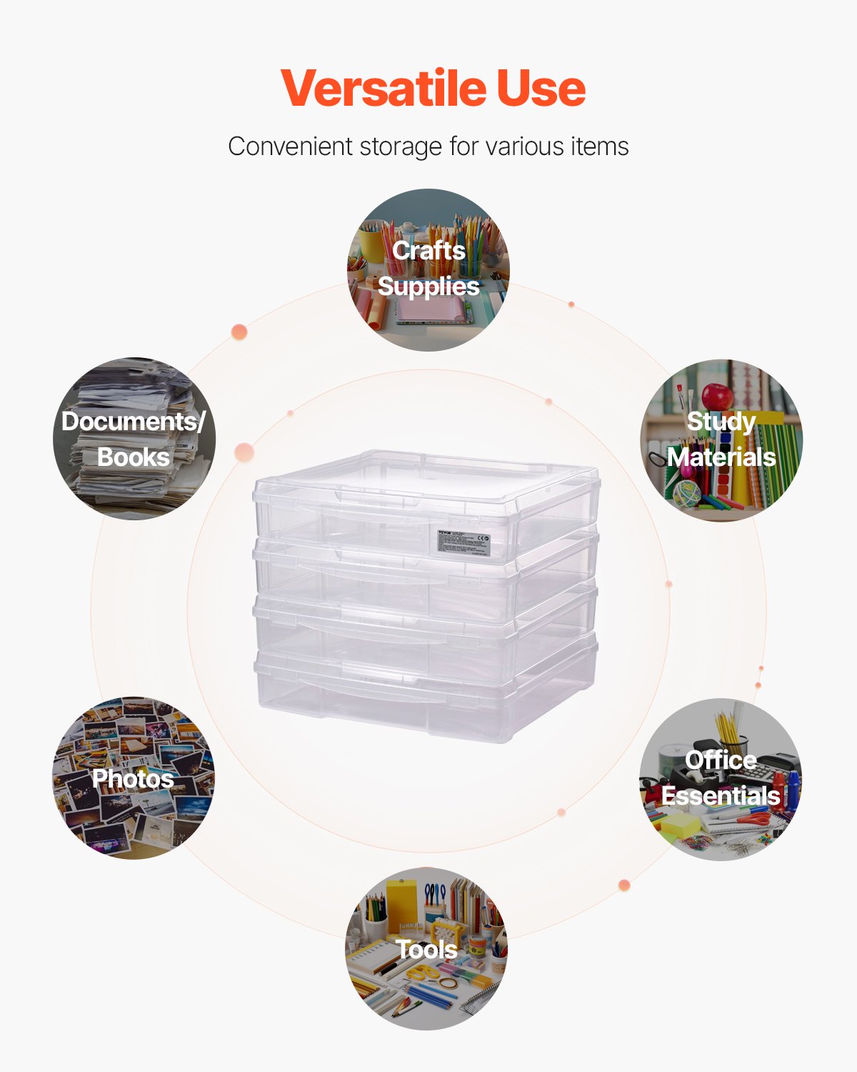 Scrapbook Paper Storage 4-Pack Stackable Clear Plastic Boxes w/Double Latches