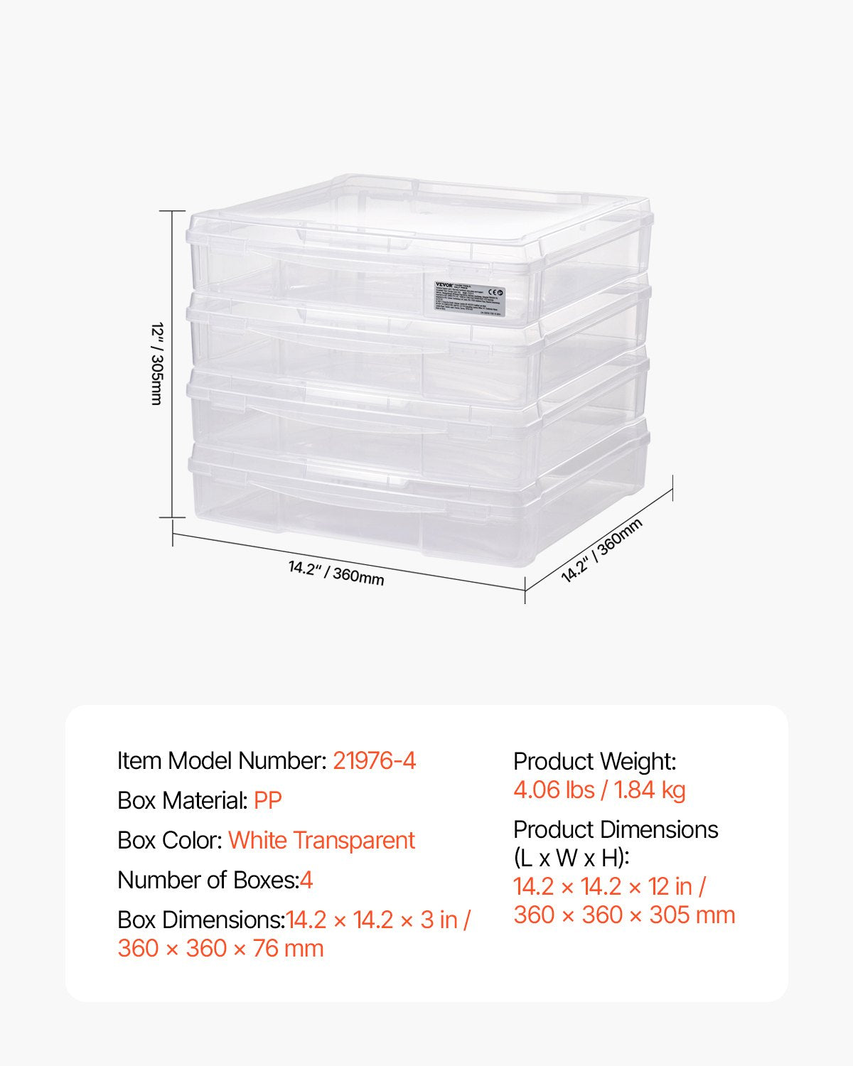 Scrapbook Paper Storage 4-Pack Stackable Clear Plastic Boxes w/Double Latches