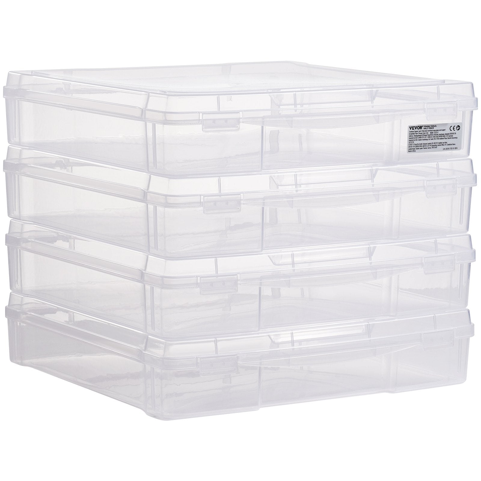 Scrapbook Paper Storage 4-Pack Stackable Clear Plastic Boxes w/Double Latches