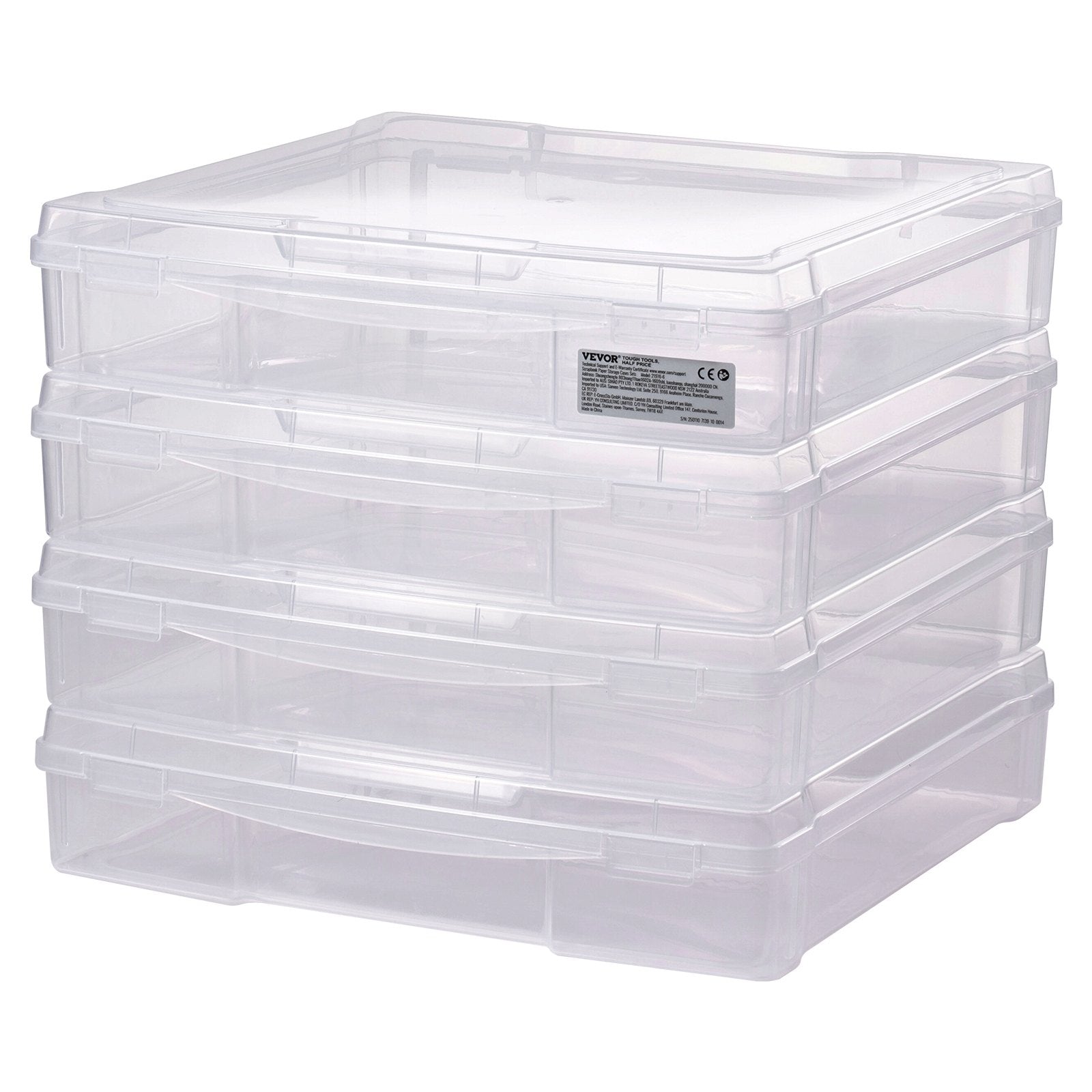 Scrapbook Paper Storage 4-Pack Stackable Clear Plastic Boxes w/Double Latches