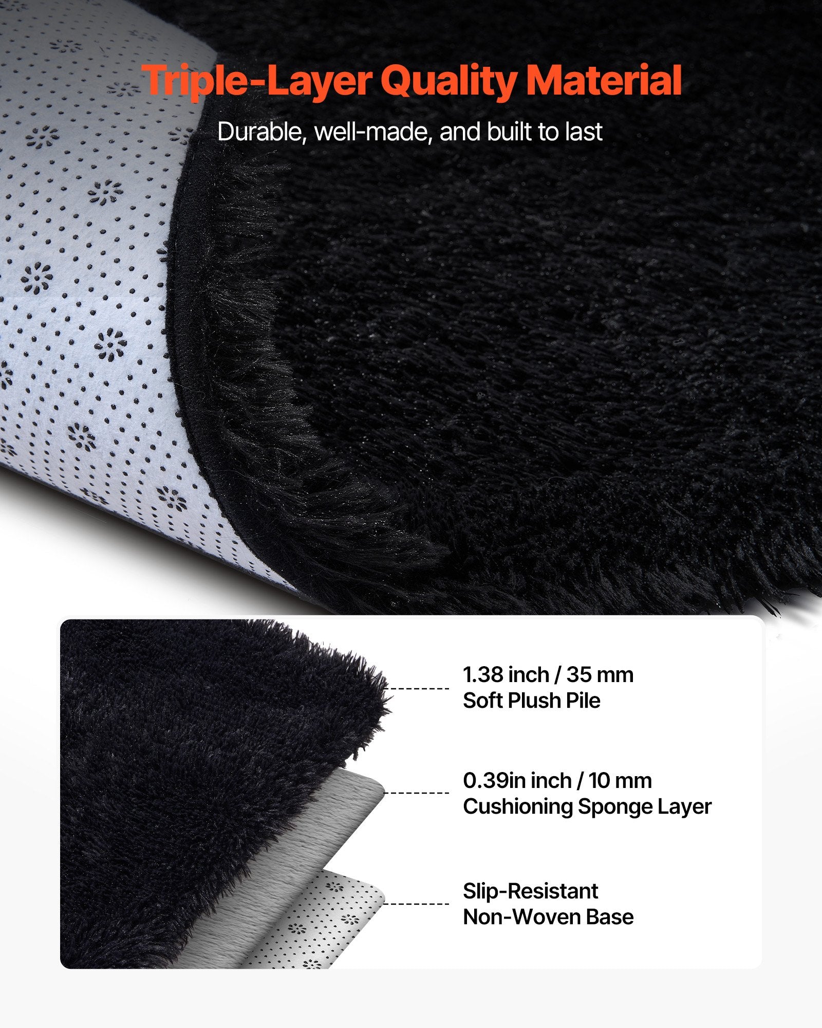 Plush Area Rug 2.44x3.05m Soft Shag Slip-Resistant Non-Shedding Bedroom Black