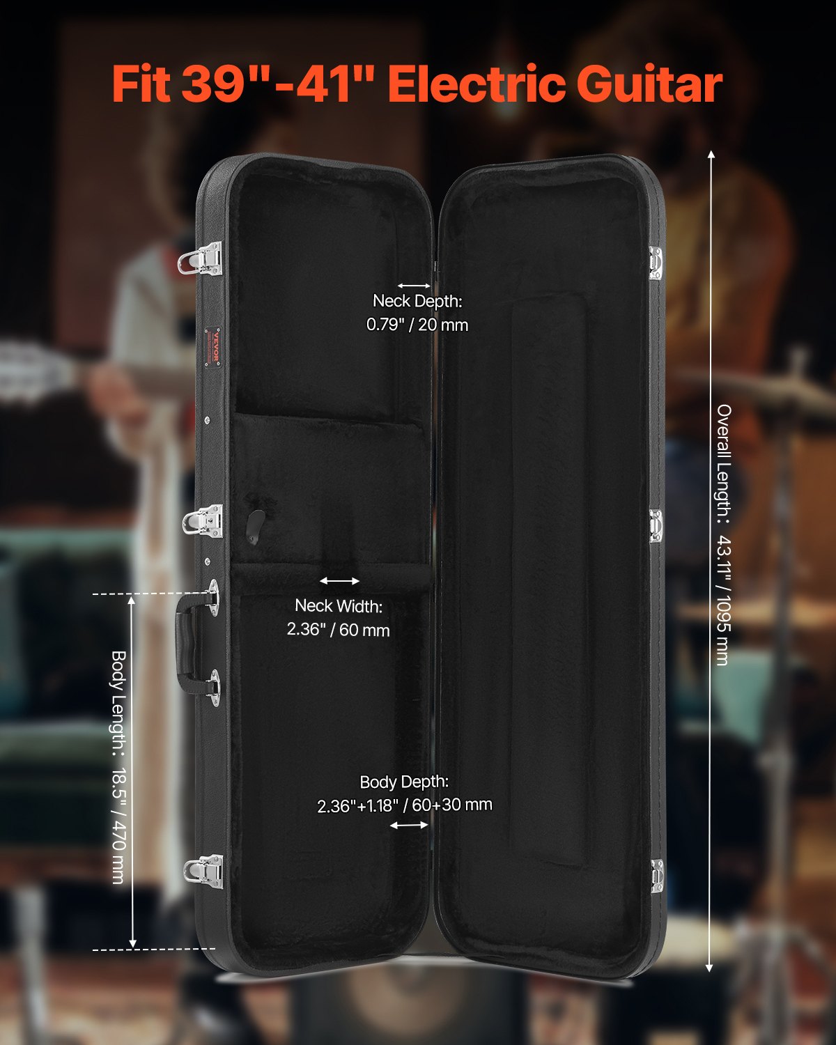 Waterproof Electric 109.5cm Rectangular Guitar Hard Case with Lock and Handle