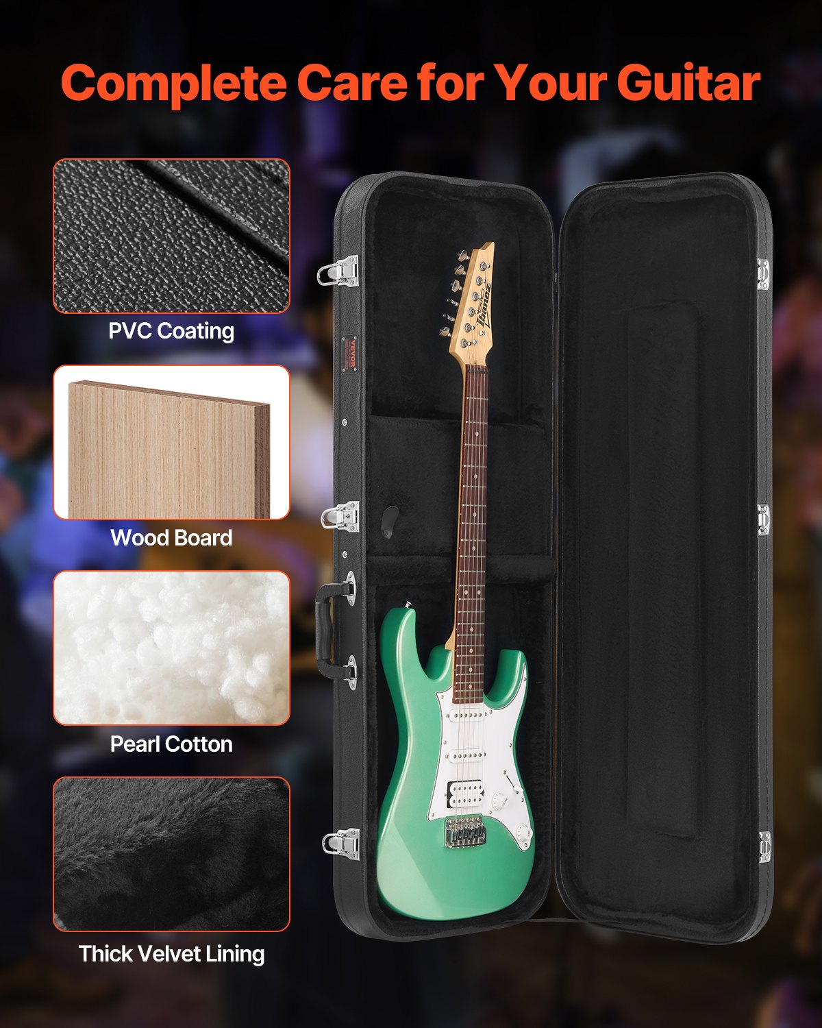 Waterproof Electric 109.5cm Rectangular Guitar Hard Case with Lock and Handle