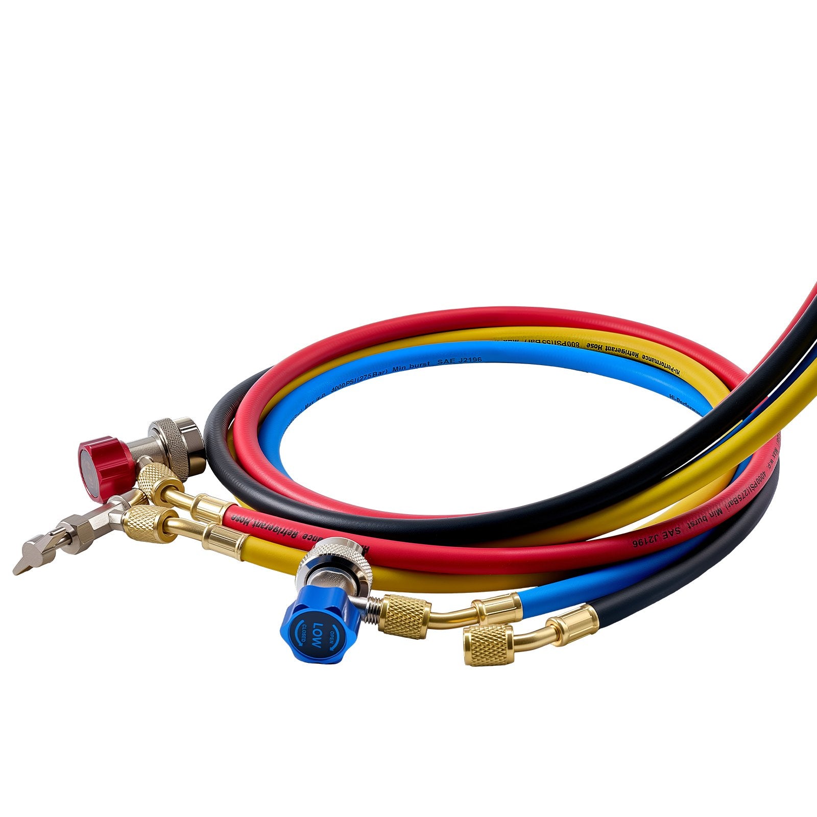 AC Manifold Gauge Set for R134a R404A R1234yf R22 4-Way with 1.5m Hoses Adapters