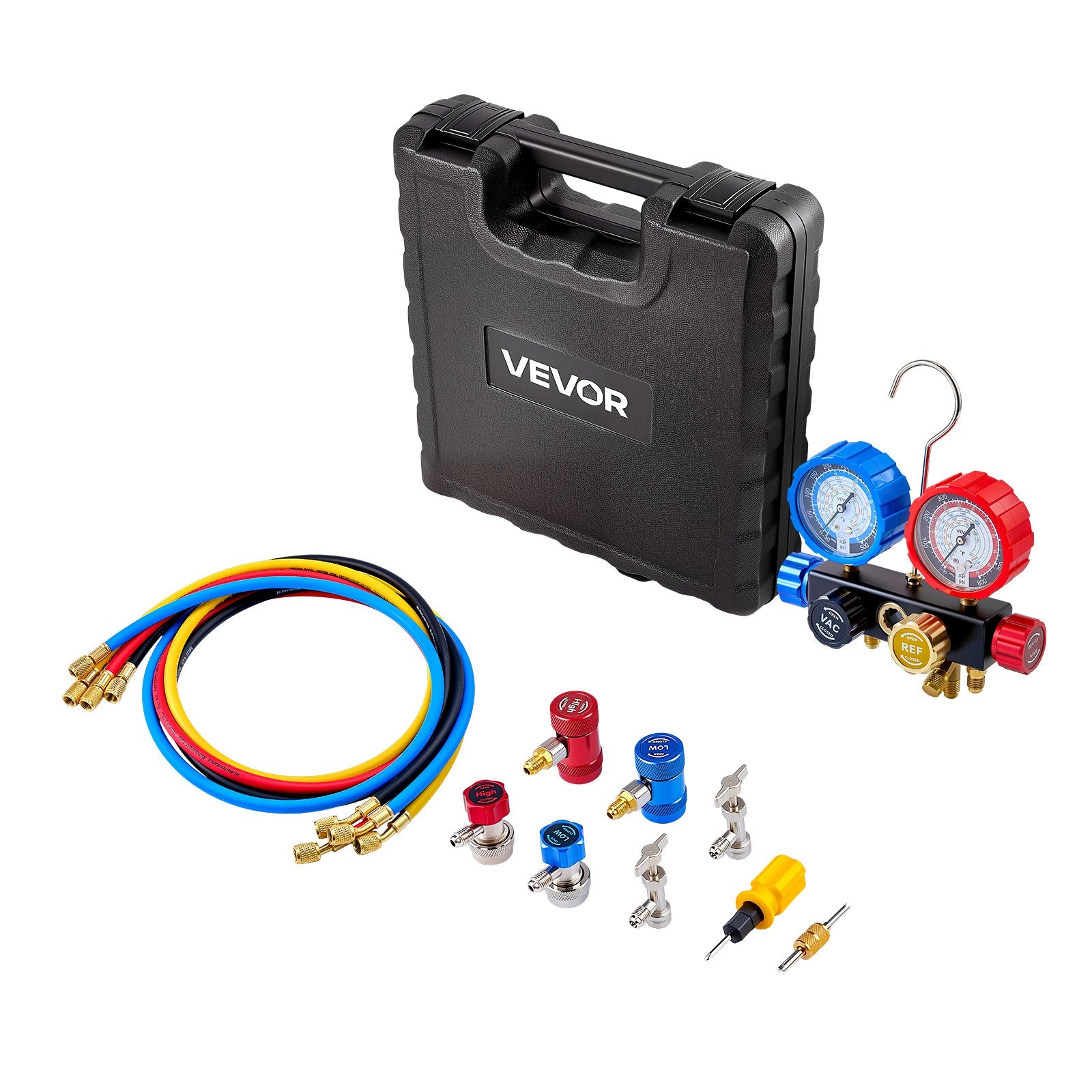 AC Manifold Gauge Set for R134a R404A R1234yf R22 4-Way with 1.5m Hoses Adapters