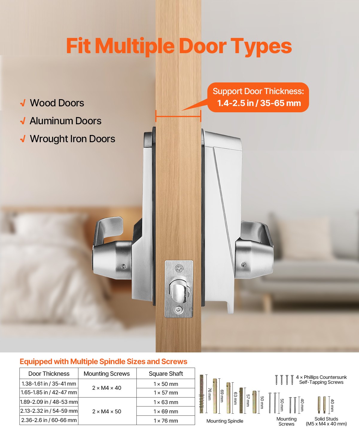 Mechanical Keyless Entry Door Lock 14-Key Keypad with Handle Stainless Steel