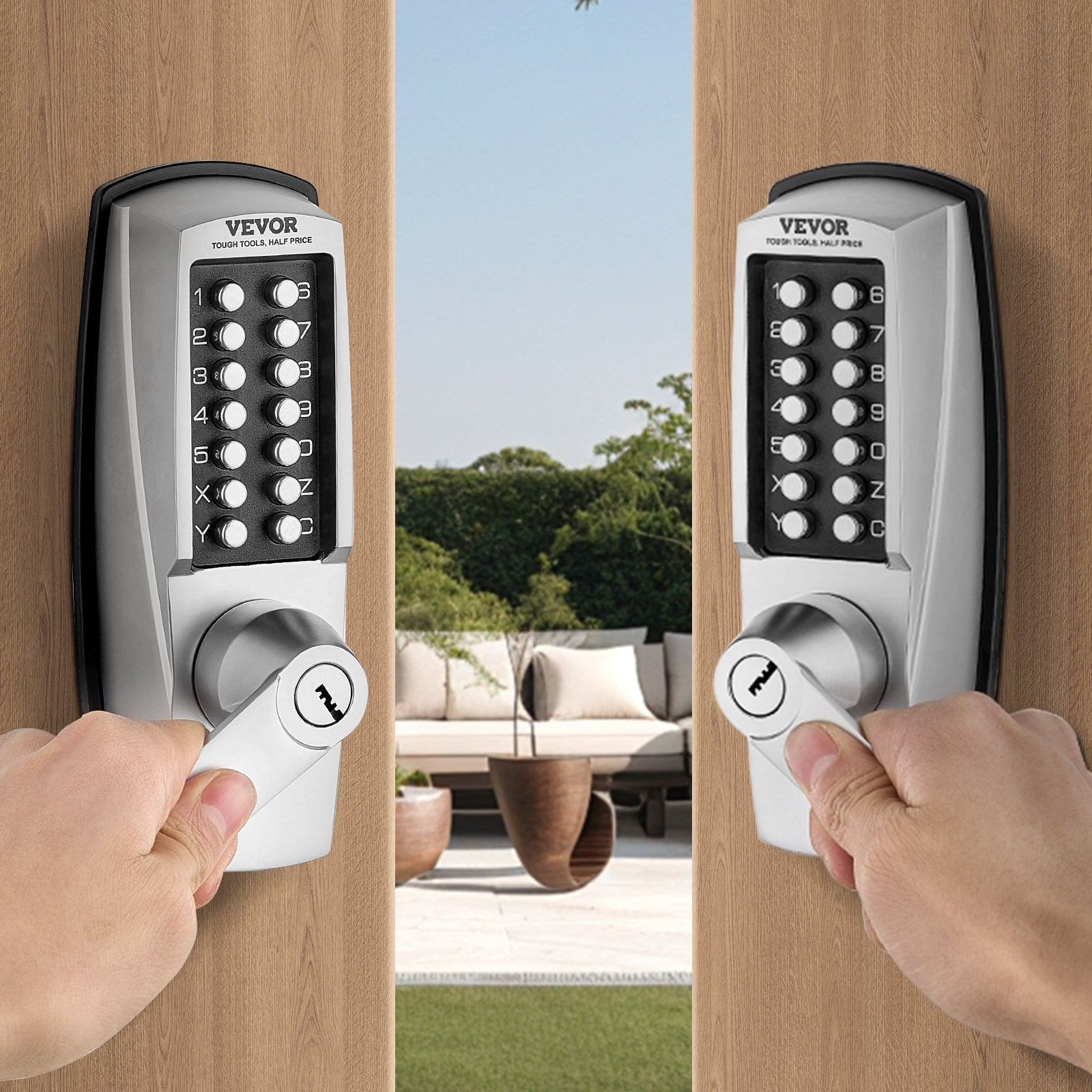 Mechanical Keyless Entry Door Lock 14-Key Keypad with Handle Stainless Steel